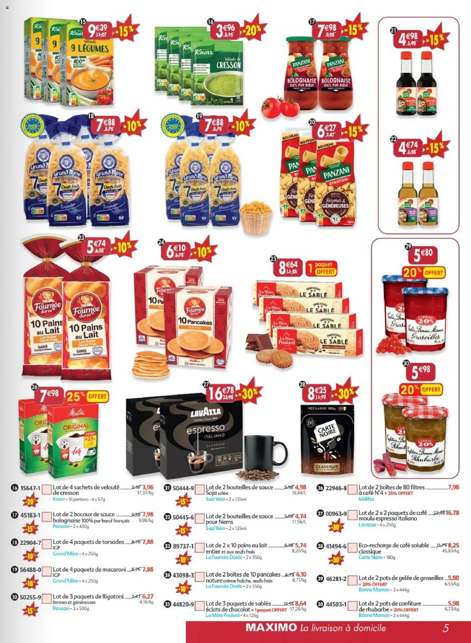 {H1} | Page: 5 | Produits: Pancakes, Lait, Café, Crème