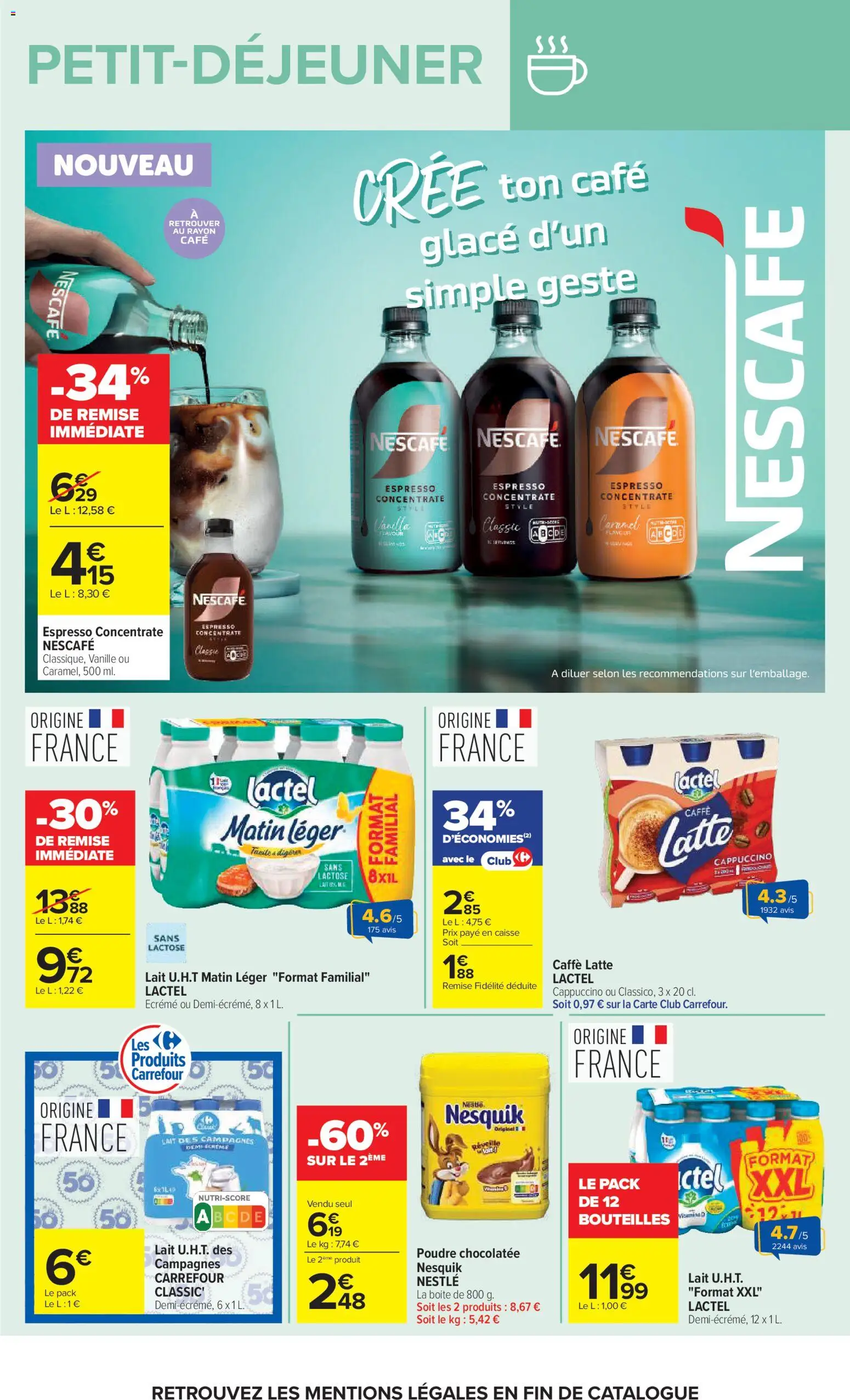 {H1} | Page: 5 | Produits: Nesquik, Caffè latte cappuccino, Lait, Café