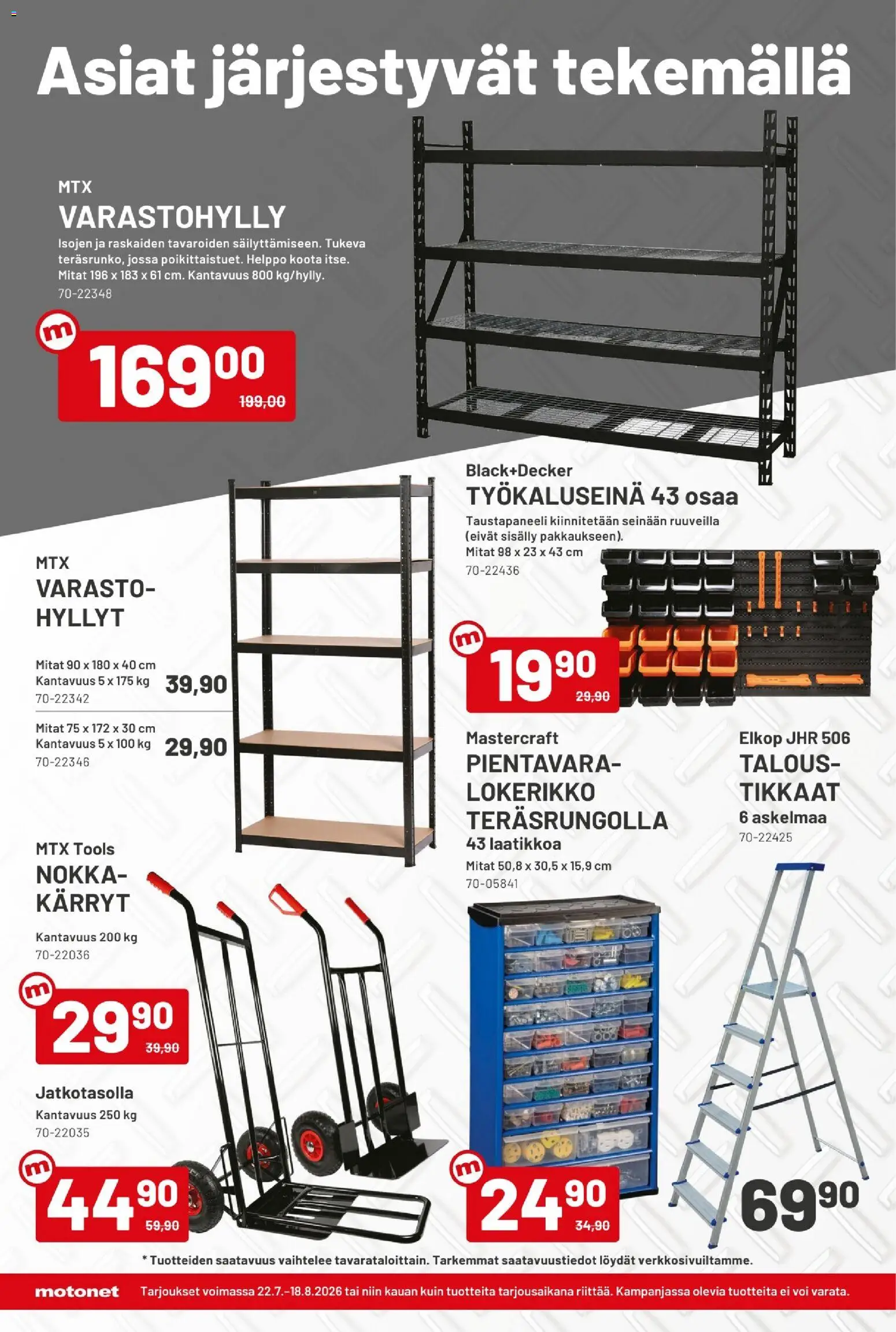 Motonet tarjoukset – voimassa 22/07/2026 alkaen | Sivu: 4 | Tuotteet: Varastohylly, Voi, Tikkaat
