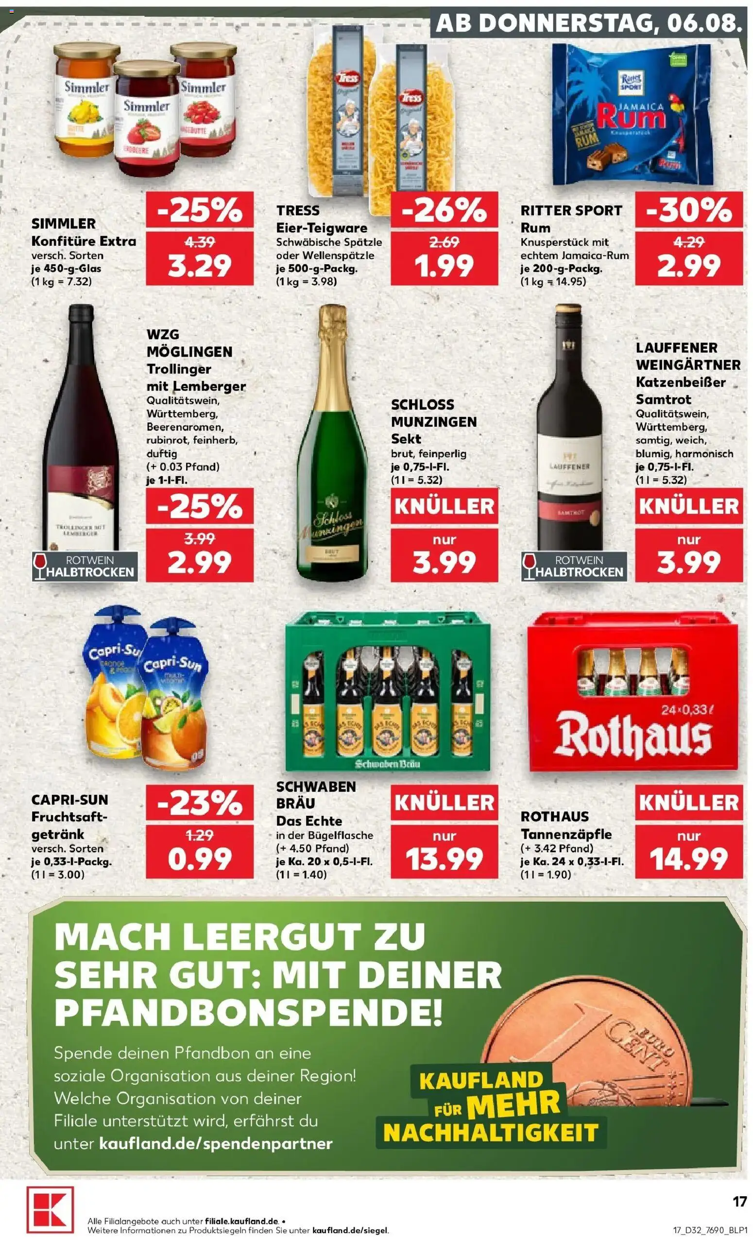 Prospekt Kaufland ab 06.08.2026 » Angebote Online zum Blättern | Seite: 17 | Produkte: Rotwein, Sekt, Ritter sport, Fruchtsaft