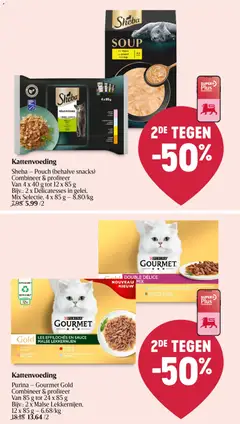 Sheba - Pouch (behalve snacks) Combineer & profiteer Van 4 x 40 g tot 12 x 85 g Bijv.: 2 x D, uevo, uevo, délicatesses in gelei, Mix Selectie, 4 x 85 g, Kattenvoeding - Voorbeeld van een folder van Delhaize, geldig van 18.06.2026 | Pagina: 31 | Producten: Zalm, Saus, Kip, Spinazie
