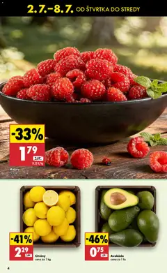 Biedronka leták platný od 02.07.2026 | Strana: 4 | Produkty: Citróny, Avokádo, Maliny