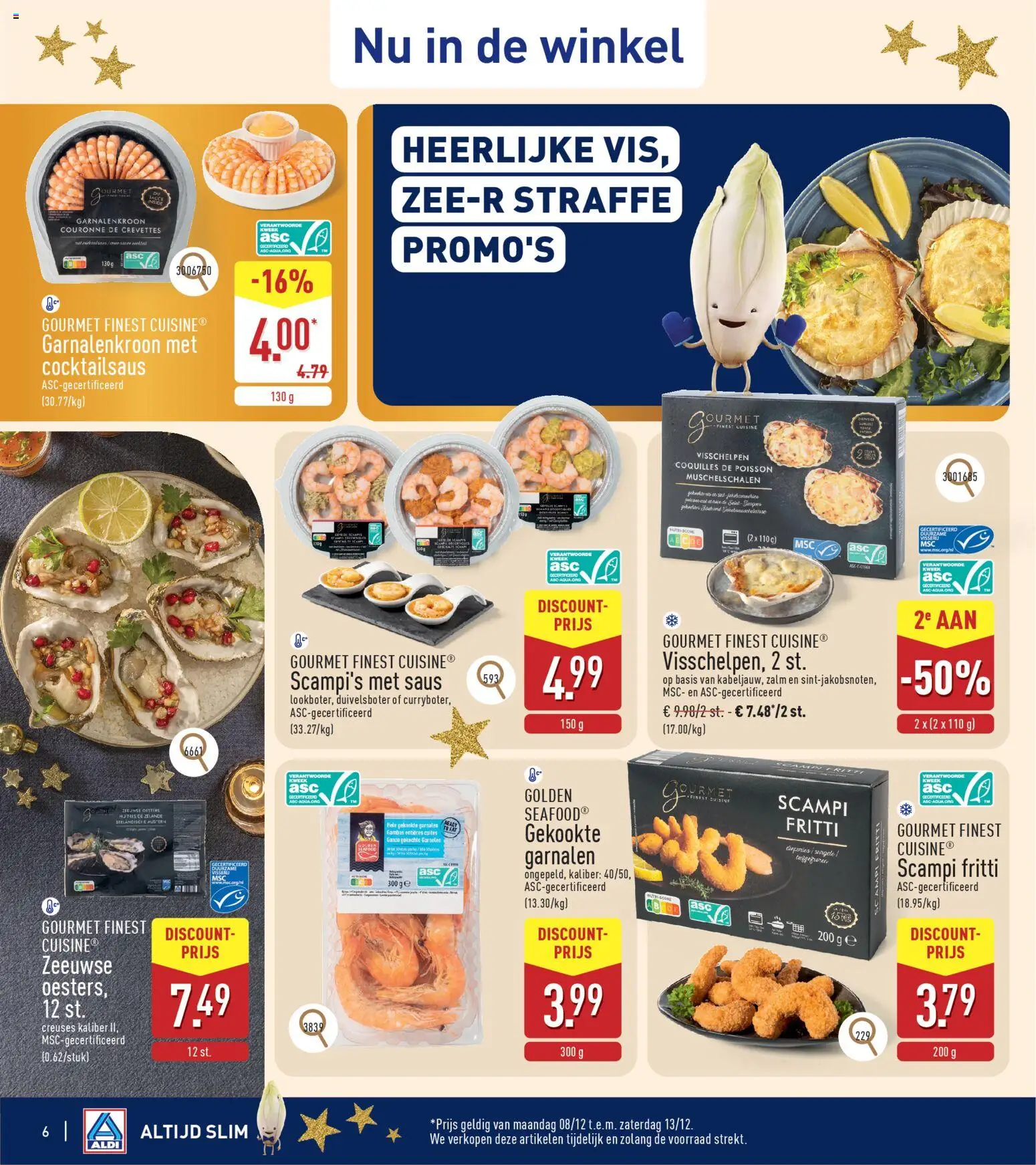 {H1} | Pagina: 6 | Producten: Zalm, Scampi, Saus, Kekszek