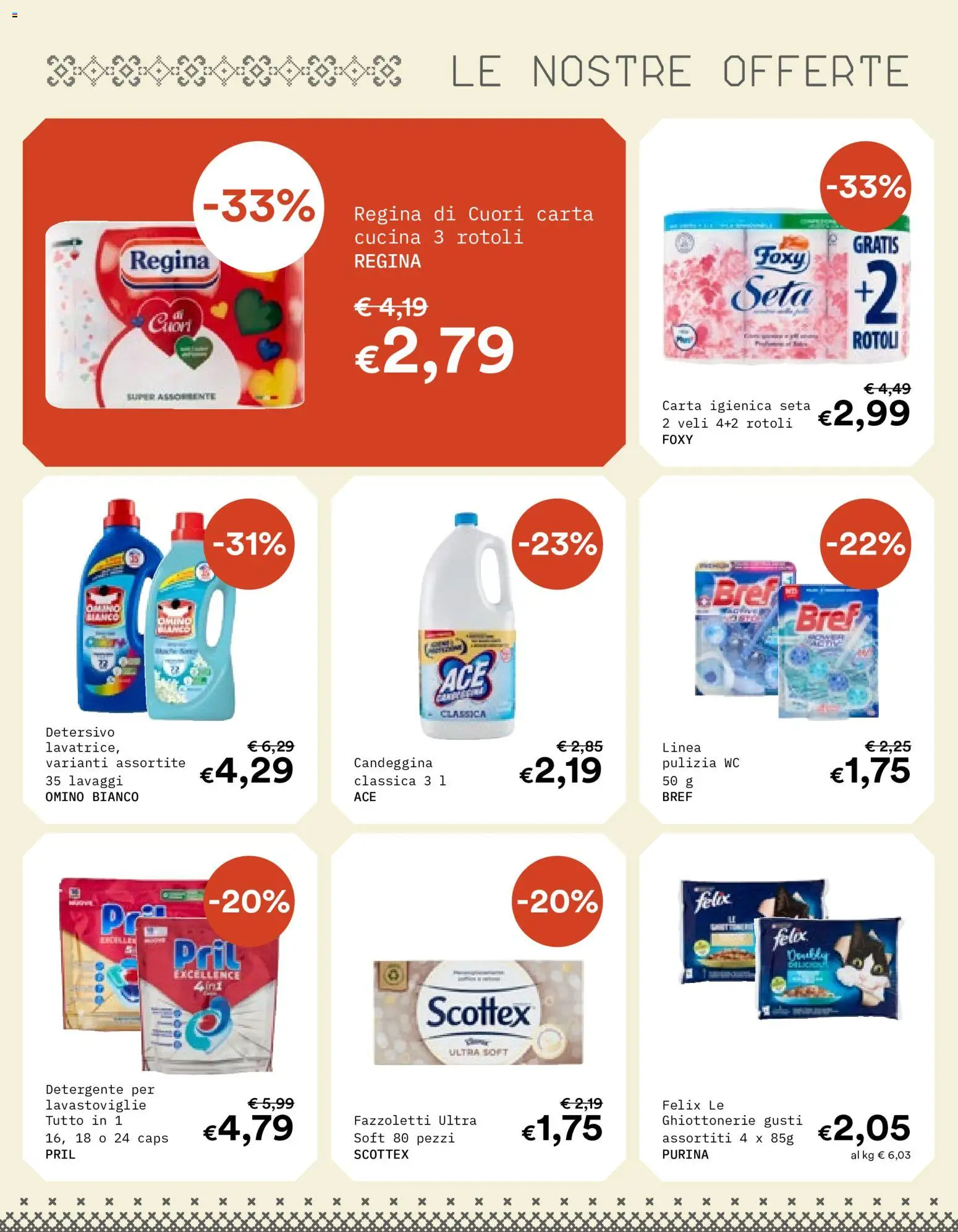 Volantino Borello Supermercati del 19/10/2026 | Pagina: 11 | Prodotti: Carta igienica, Detergente, Candeggina, WC