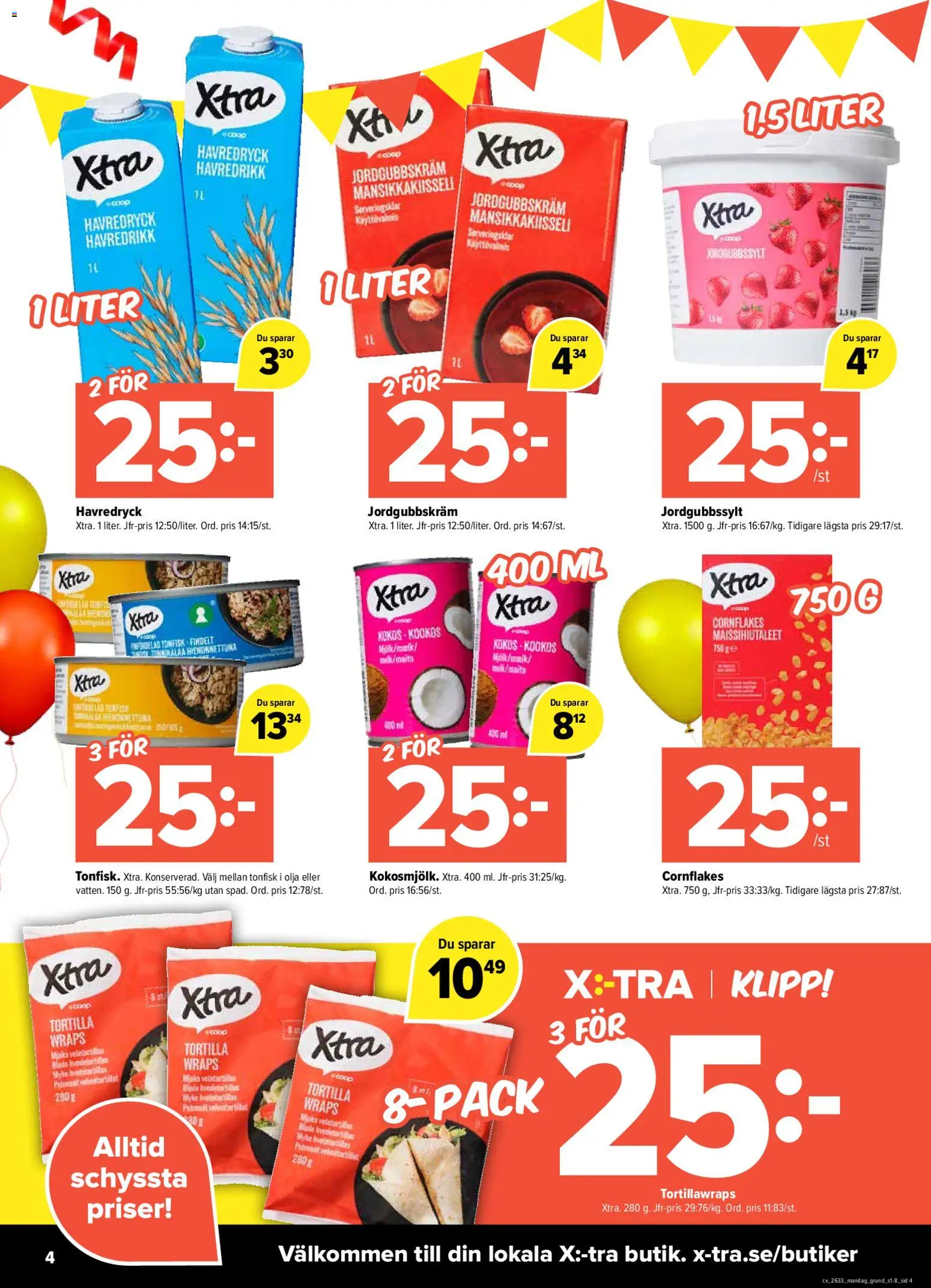 Coop X:-TRA reklamblad aktuell från 10/08/2026 | Sida: 4 | Produkter: Tortilla, Havredryck, Olja, Tonfisk