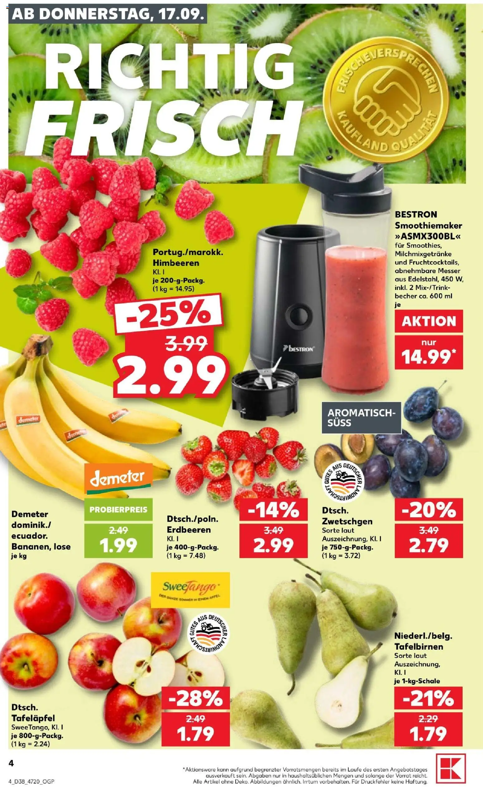 Kaufland Prospekt Hannover – gültig ab 17.09.2026 | Seite: 4 | Produkte: Himbeeren, Zwetschgen, Erdbeeren