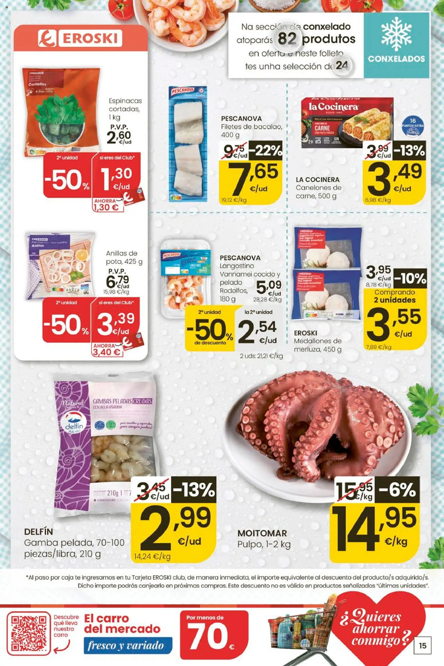 Eroski Ofertóns de verán │ válido desde el 28.05.2026 | Página: 15 | Productos: Anillos, Té, Langostino, Canelones