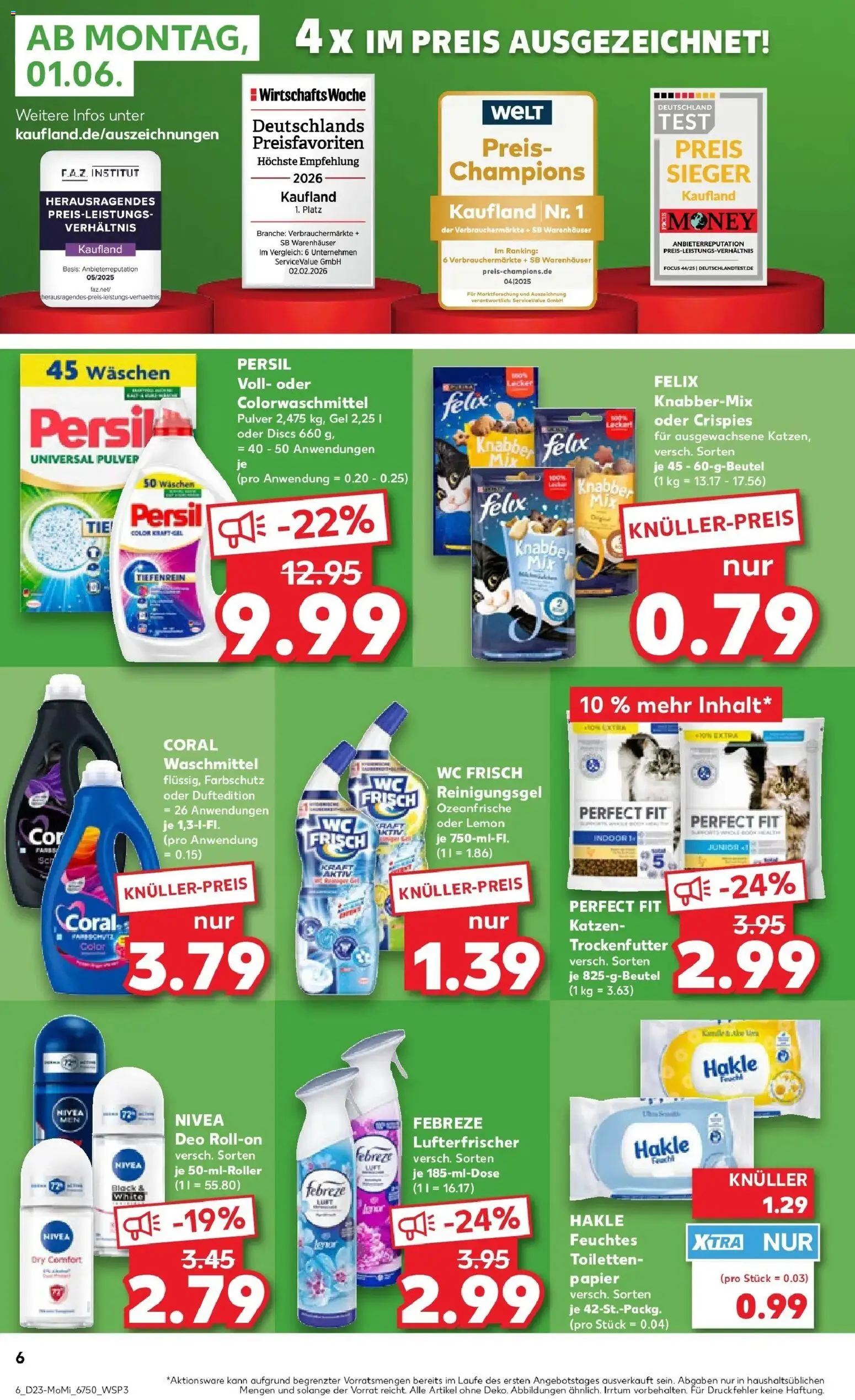 Kaufland Prospekt Berlin – gültig ab 01.06.2026 | Seite: 6 | Produkte: Coral, Waschmittel, Wc frisch, Persil