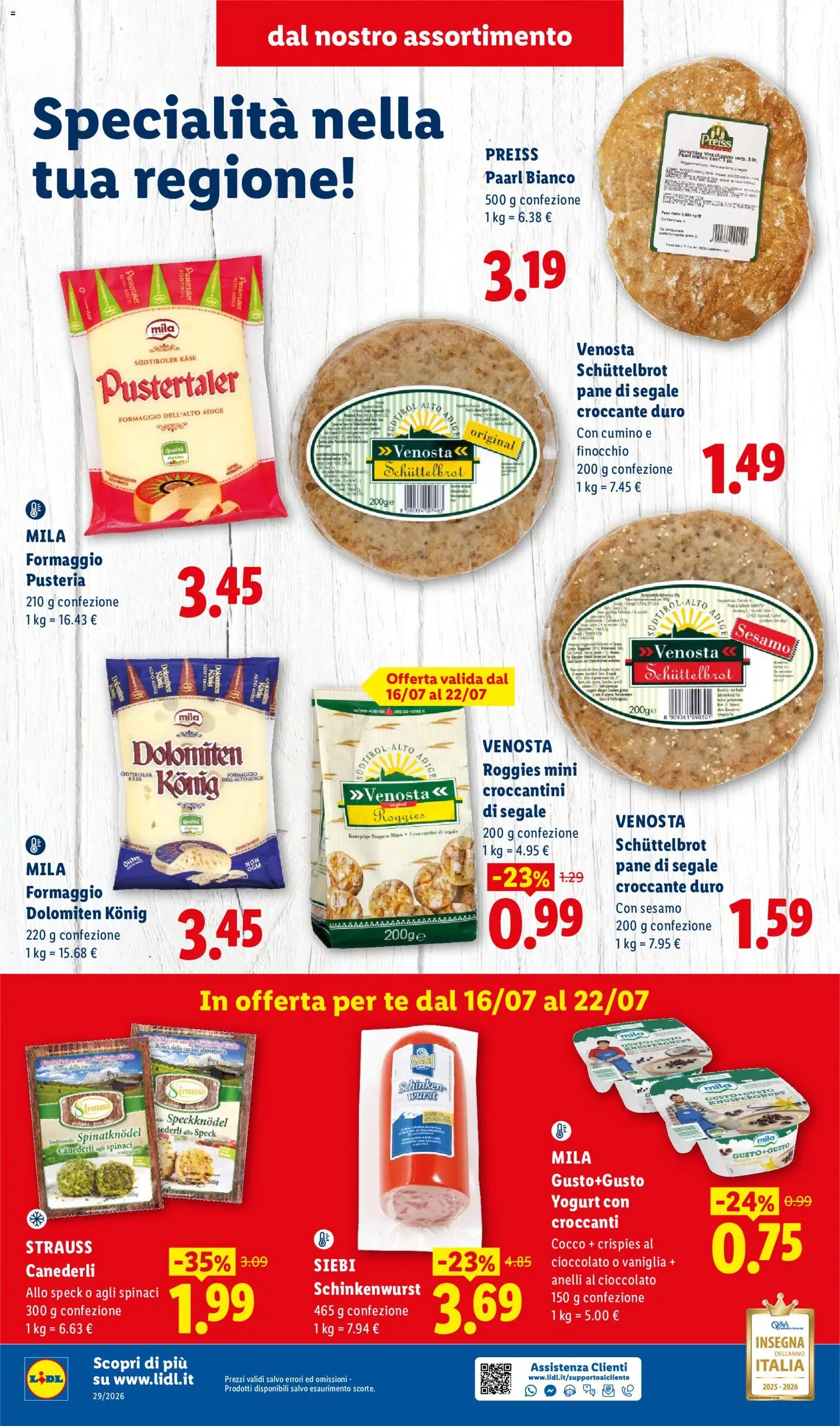 Volantino Lidl del 16/07/2026 | Pagina: 4 | Prodotti: Speck, Yogurt, Pane, Cocco