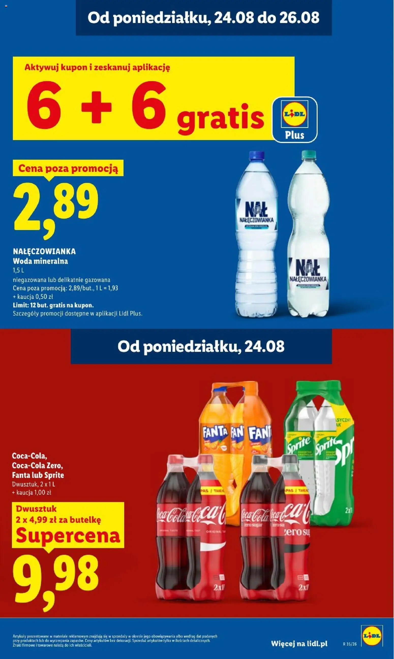 Lidl gazetka od 24.08.2026 | Strona: 23 | Produkty: Woda mineralna Nałęczowianka, Woda mineralna, Sprite, Woda