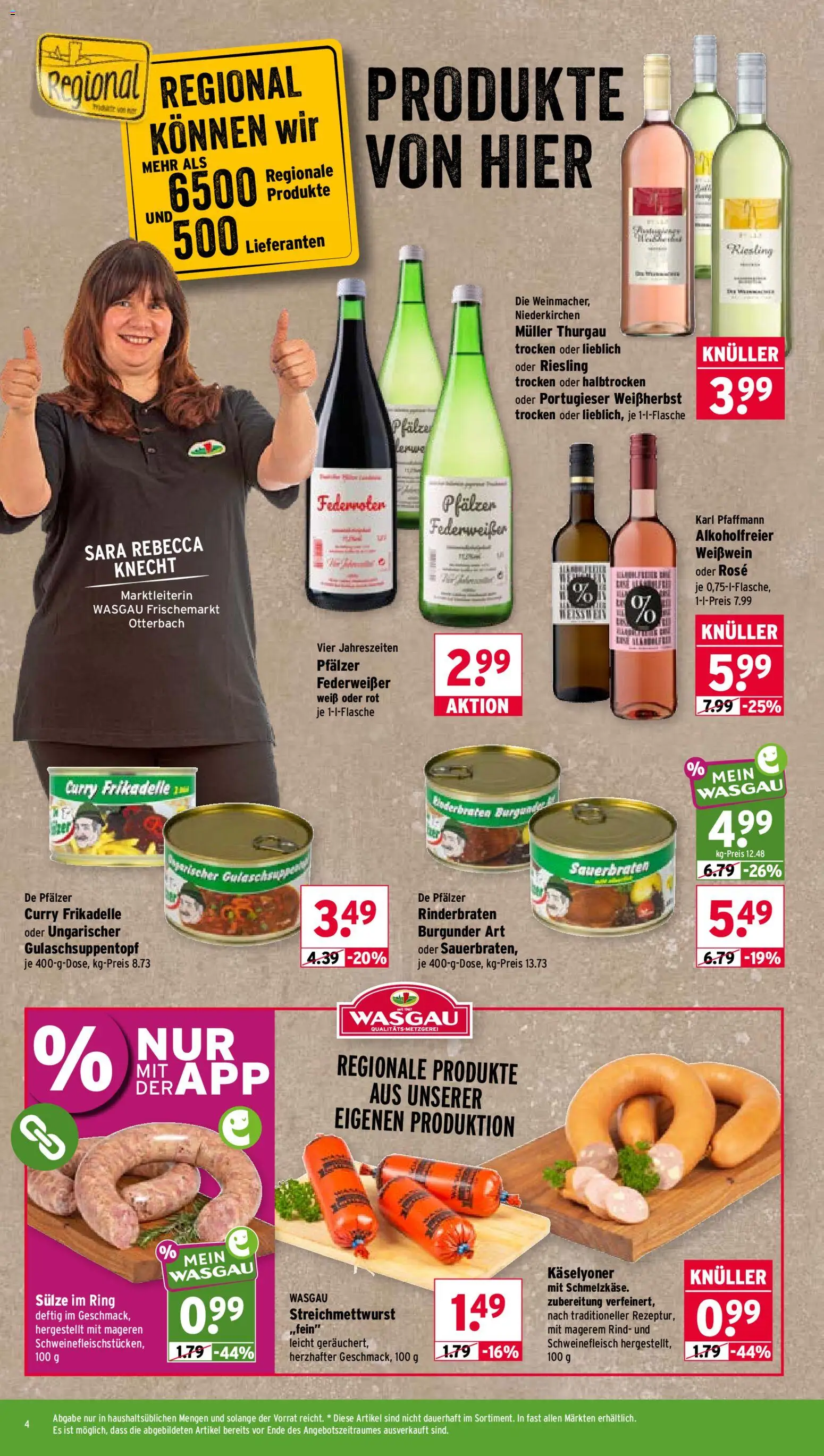 Wasgau Prospekt – gültig ab 14.09.2026 | Seite: 4 | Produkte: Rinderbraten, Weißwein, Schweinefleisch