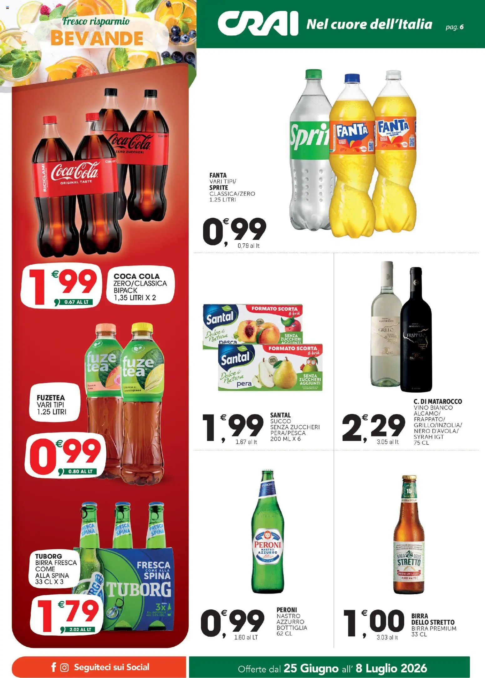 Volantino CRAI del 25/06/2026 | Pagina: 6 | Prodotti: Succo, Birra, Fanta, Coca Cola