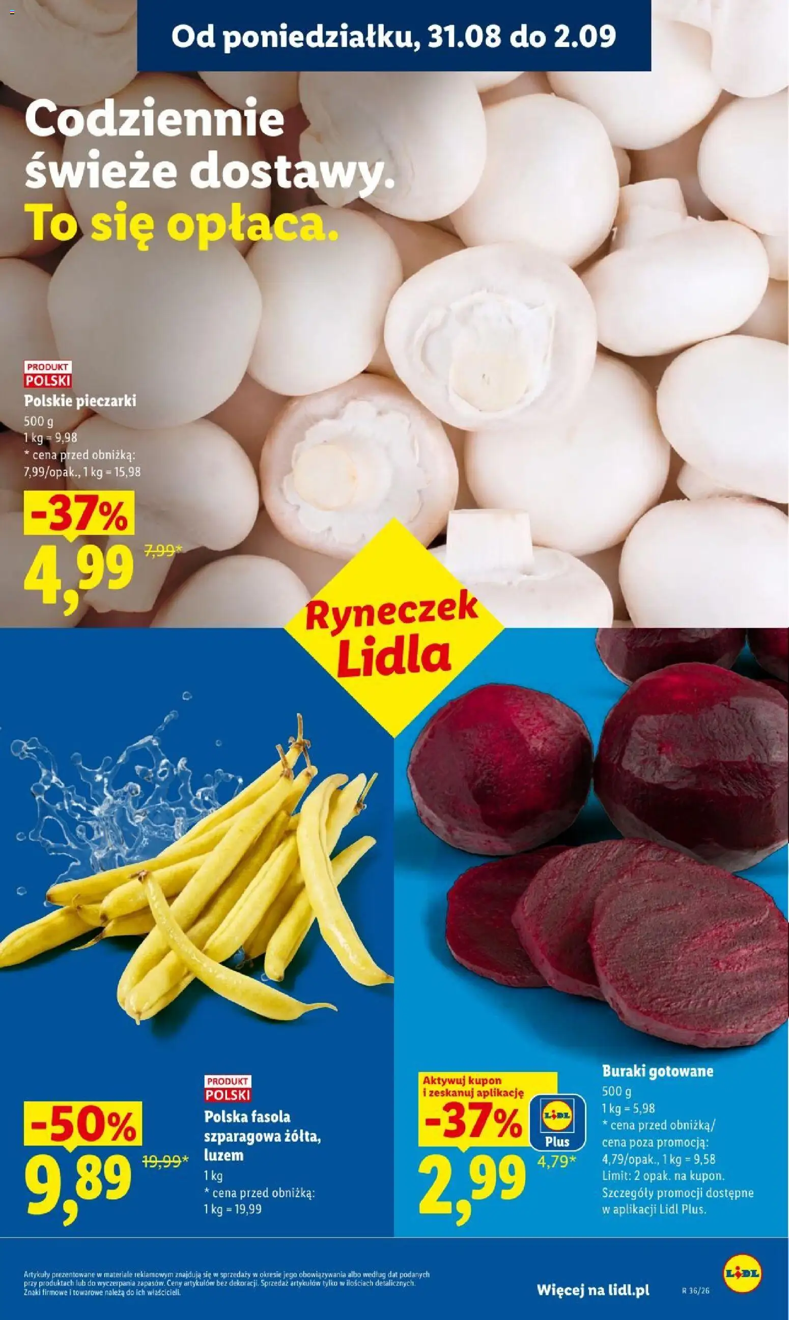 Lidl gazetka od 31.08.2026 | Strona: 35 | Produkty: Pieczarki, Buraki, Fasola, Buraki gotowane