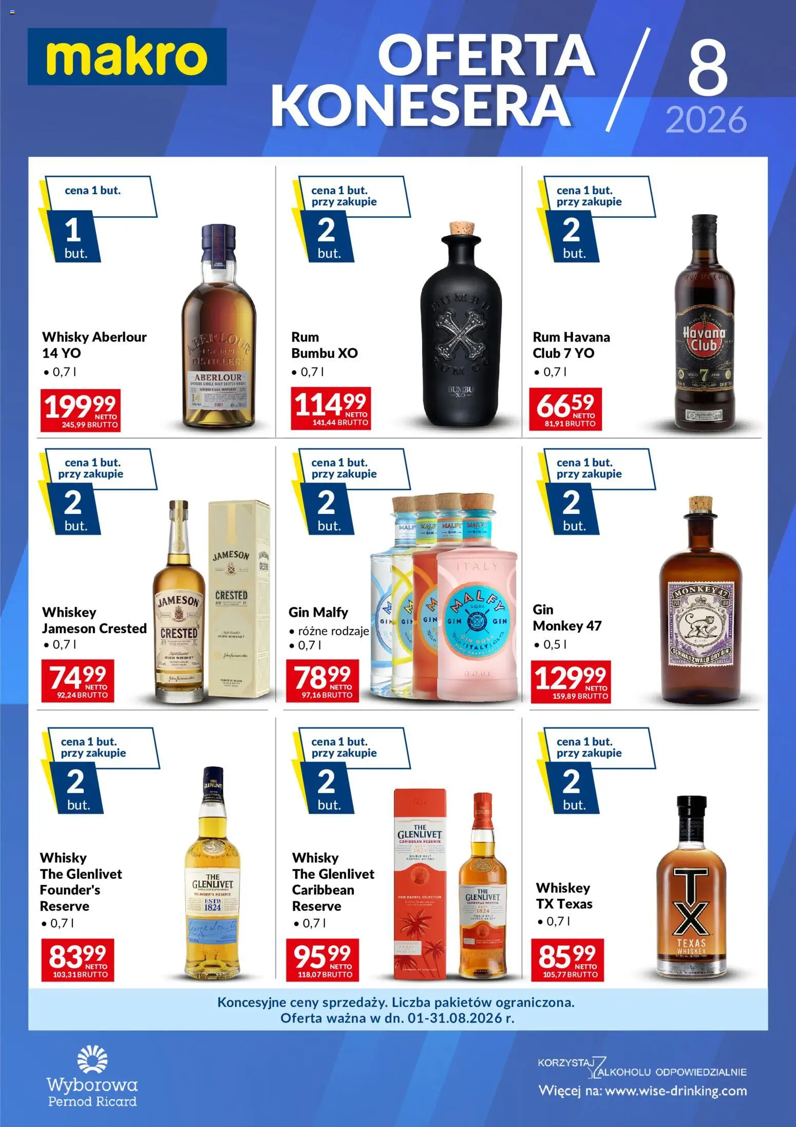Makro gazetka - Konesera sierpień od 01.08.2026 | Strona: 1 | Produkty: Jameson, Rum, Gin, Whisky