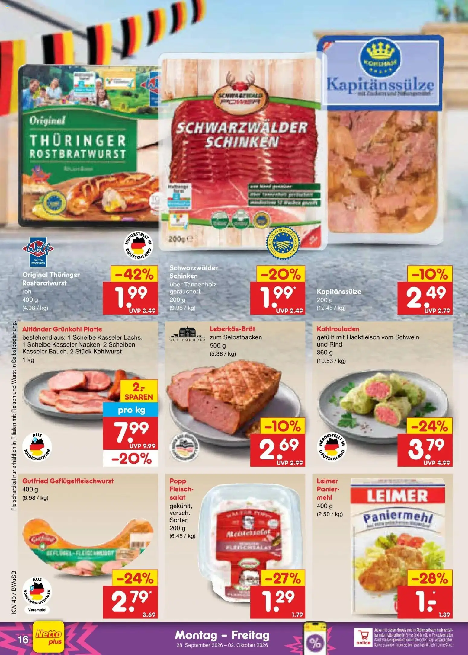 Netto Marken-Discount Prospekt Stemwede-Dielingen – gültig ab 28.09.2026 | Seite: 22 | Produkte: Mehl, Wurst, Schinken, Salat
