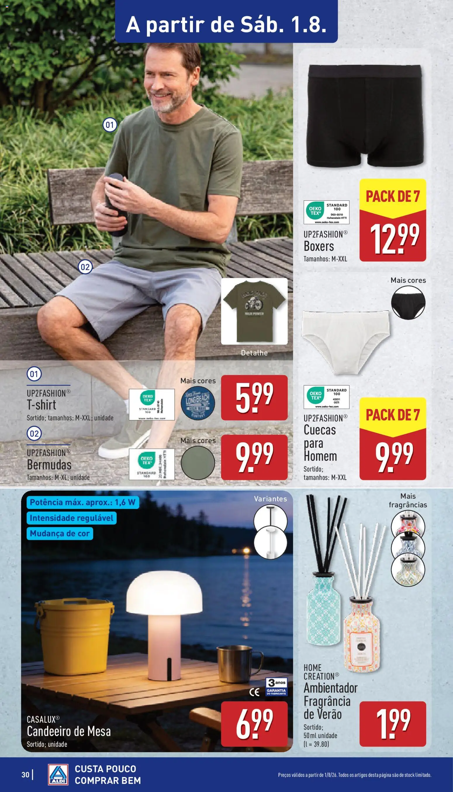 Aldi folheto │ válido de 27/07/2026 | Página: 30 | Produtos: Candeeiro, Fragrância, Mesa, Cuecas