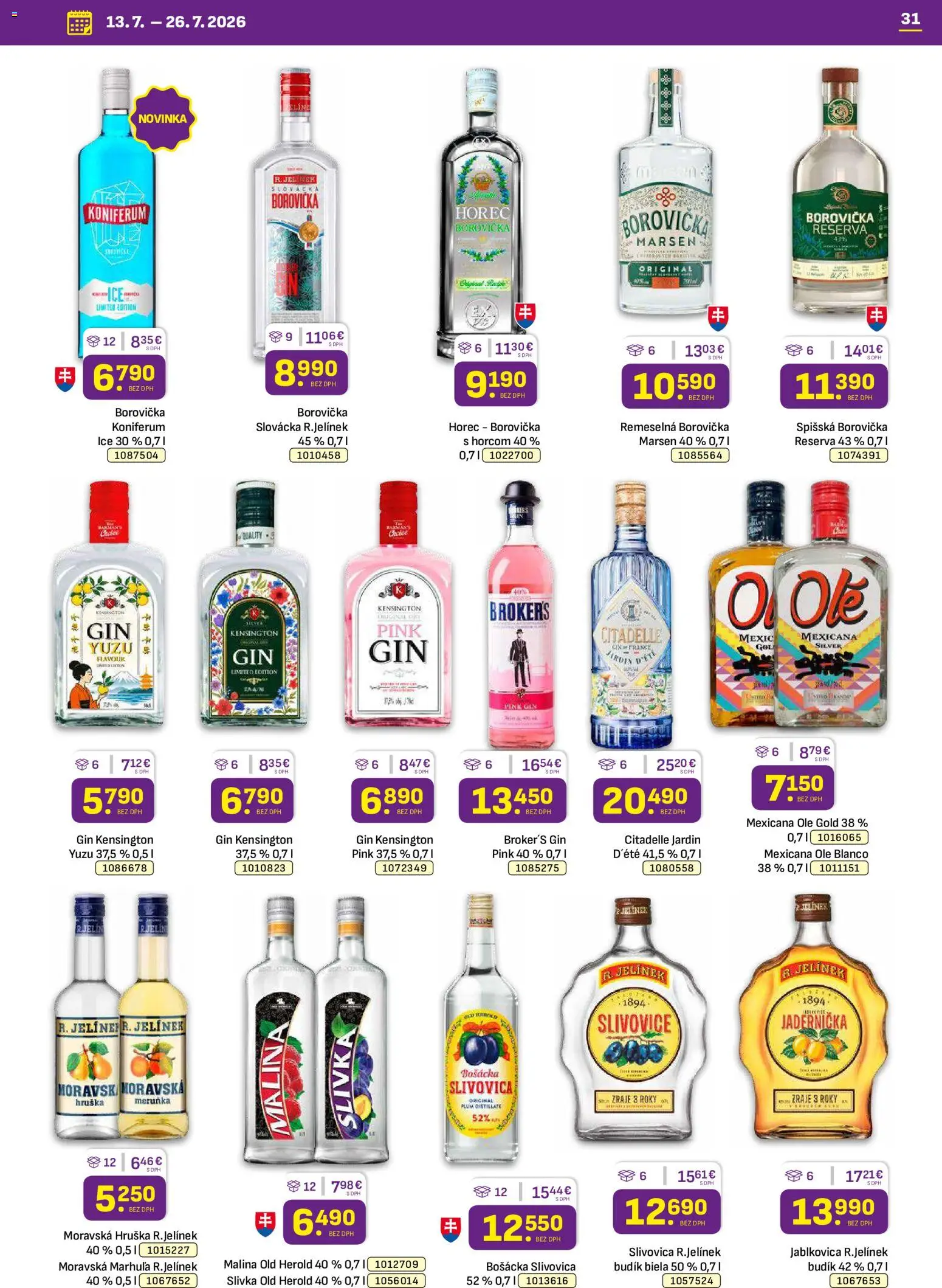 Nové Libex akcie – leták je platný od 13.07.2026 | Strana: 31 | Produkty: Borovička, Koniferum, Slivovica, Budík
