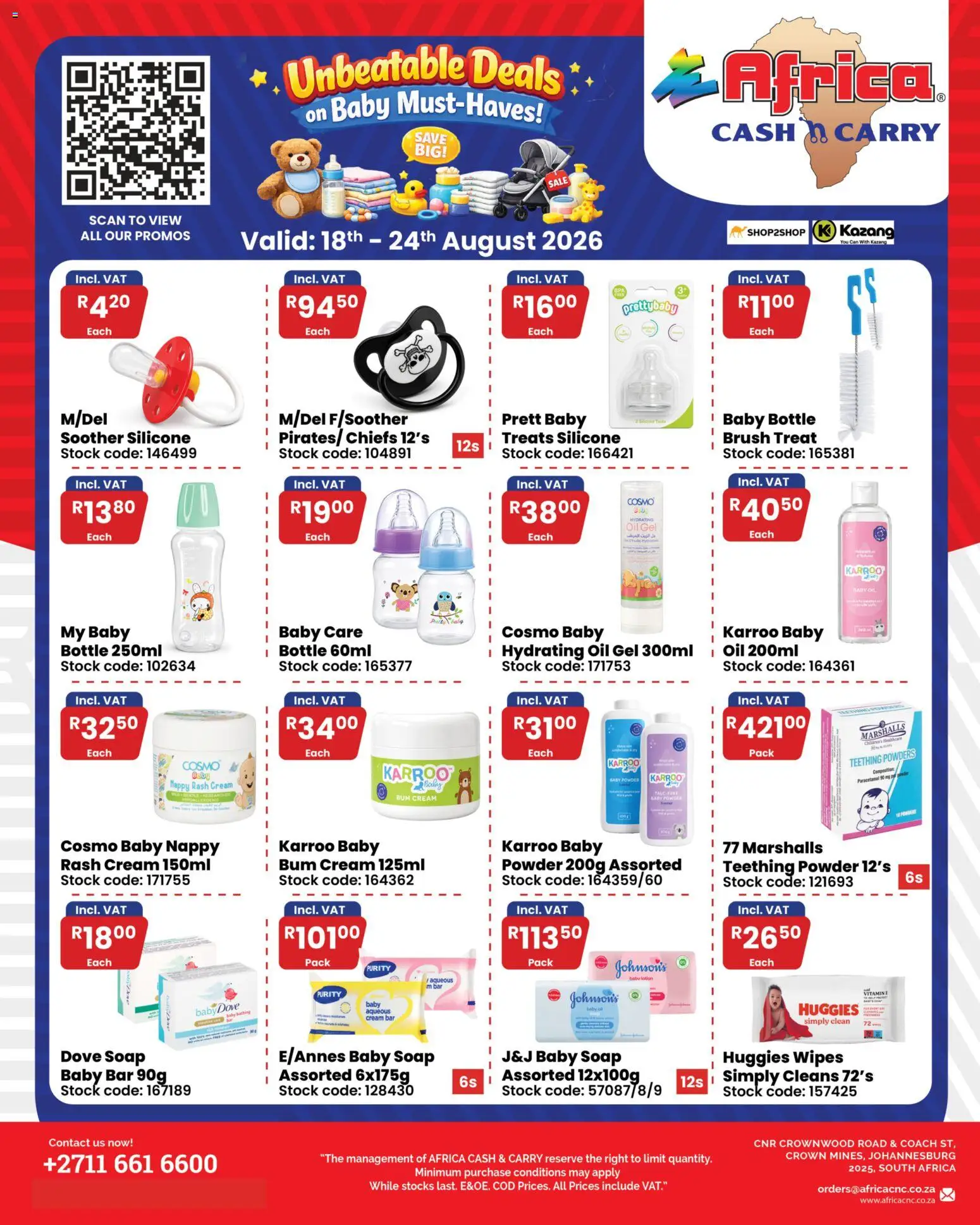 New Africa Cash & Carry catalogue – valid from 18/08/2026 | Page: 1 | Products: Oil, Brush, Cream, Soap