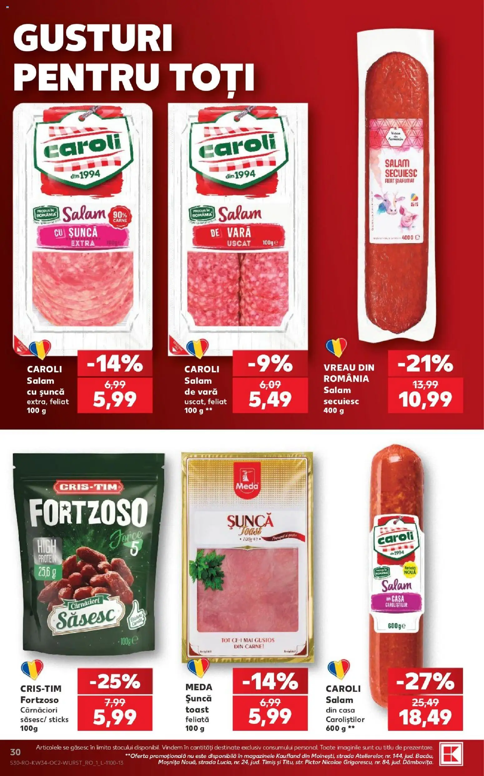 Noul catalog Kaufland – valabil de la 19.08.2026 | Pagină: 30 | Produse: Salam, Șuncă