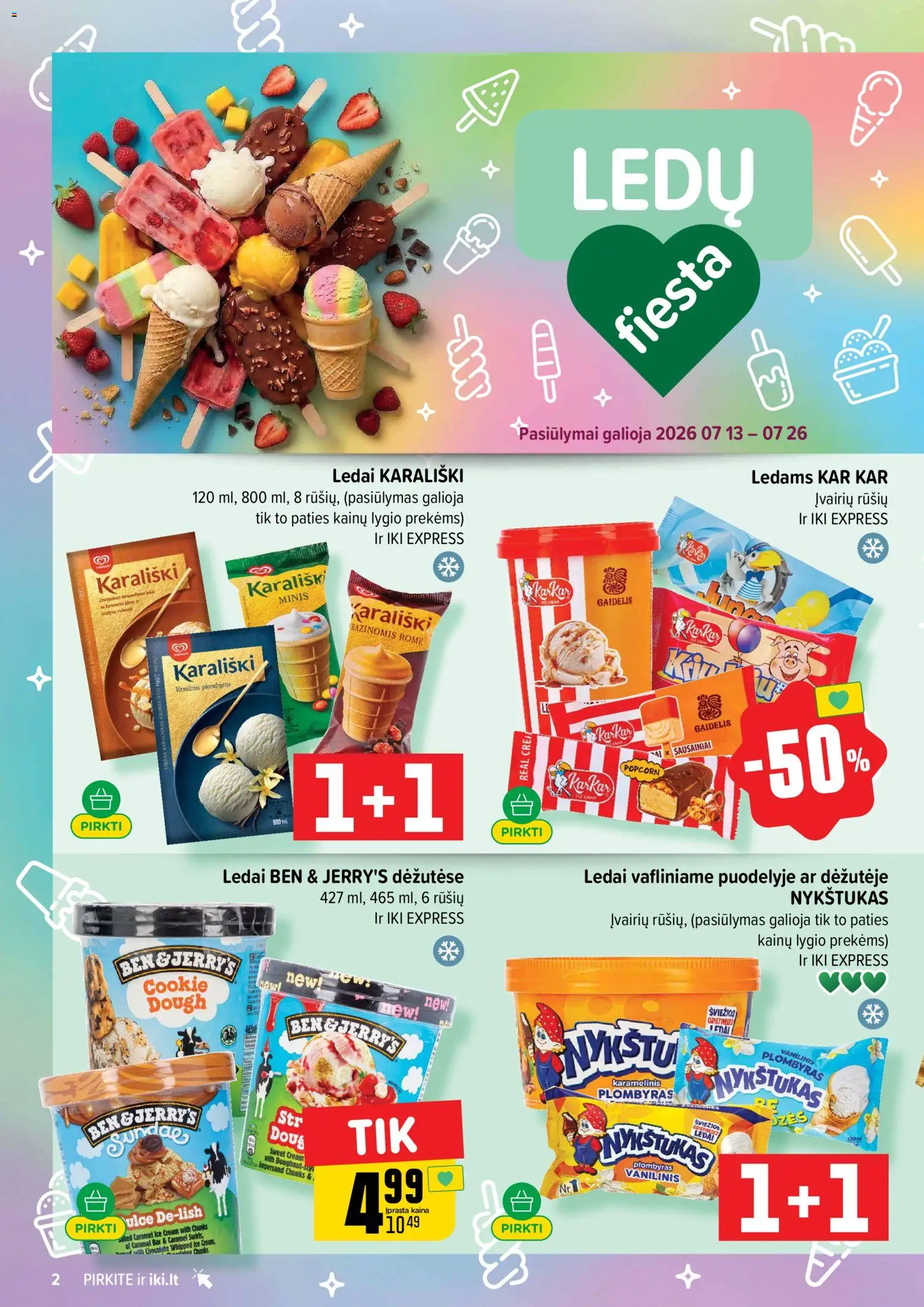 IKI akcijos nuo 2026.07.20 | Puslapis: 2 | Prekių: Sausainiai, Ledai, Plombyras