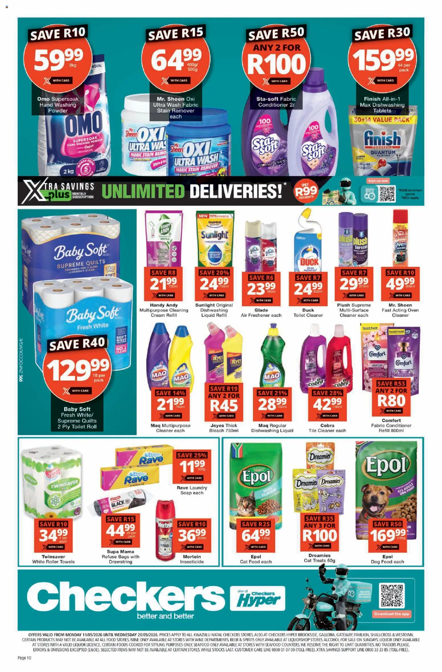 New Checkers catalogue – valid from 11.05.2026 | Page: 10 | Products: Toilet, Conditioner, Stain remover, Dog food