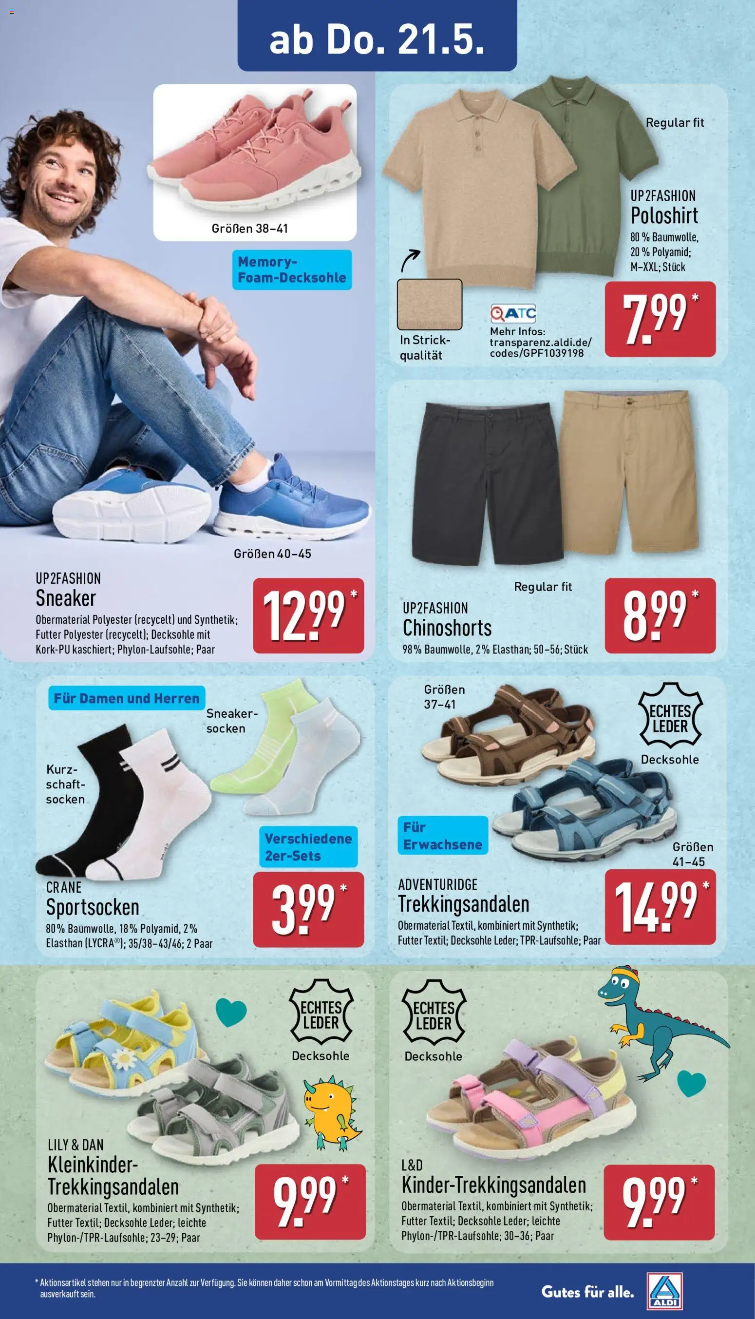 Aldi Ausblick – gültig ab 18.05.2026 | Seite: 13 | Produkte: Up2fashion, Chinoshorts, Poloshirt, Socken