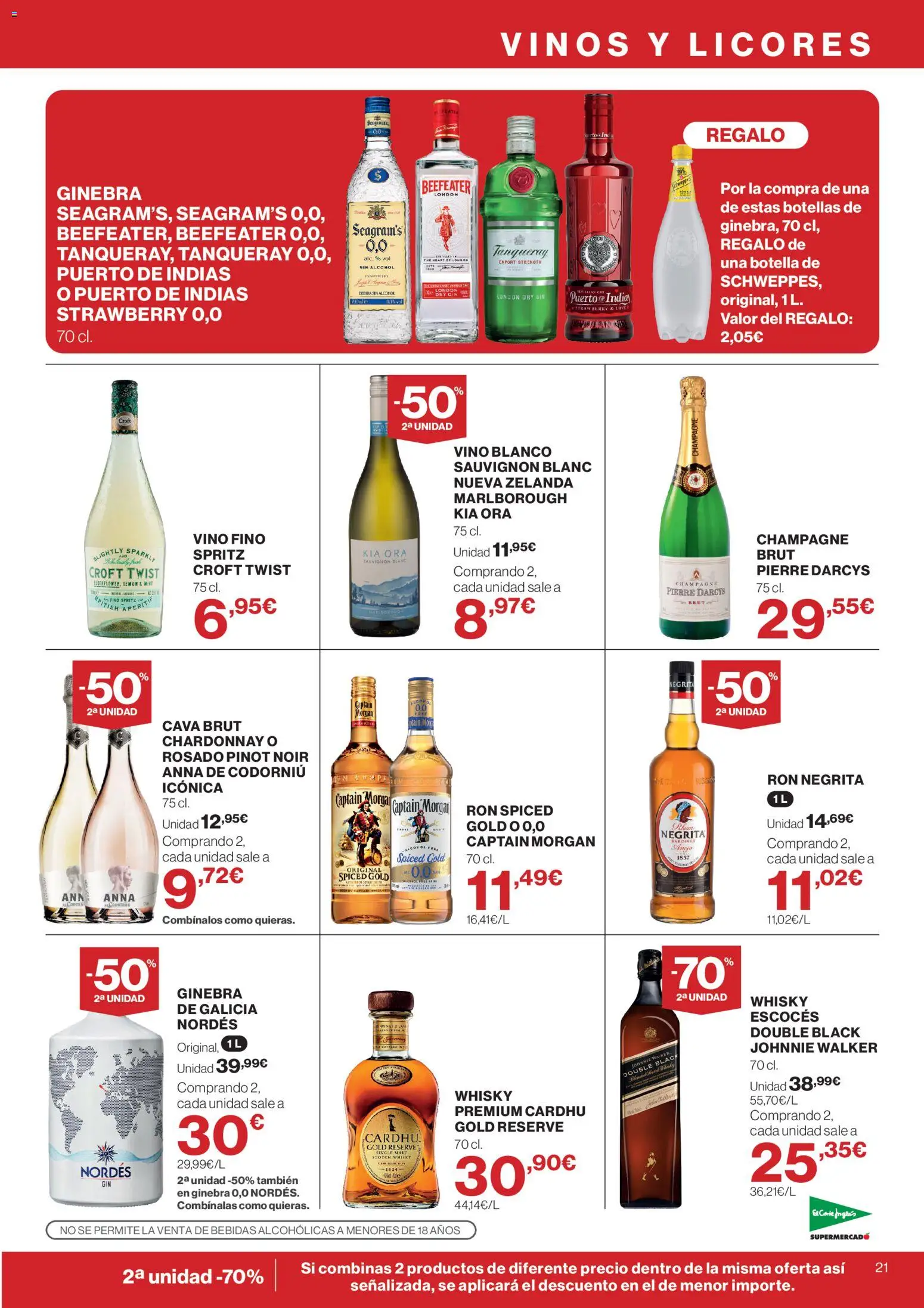 El Corte Inglés ofertas │ válido desde el 21.05.2026 | Página: 21 | Productos: Ron, Ginebra, Πρίζες, Whisky