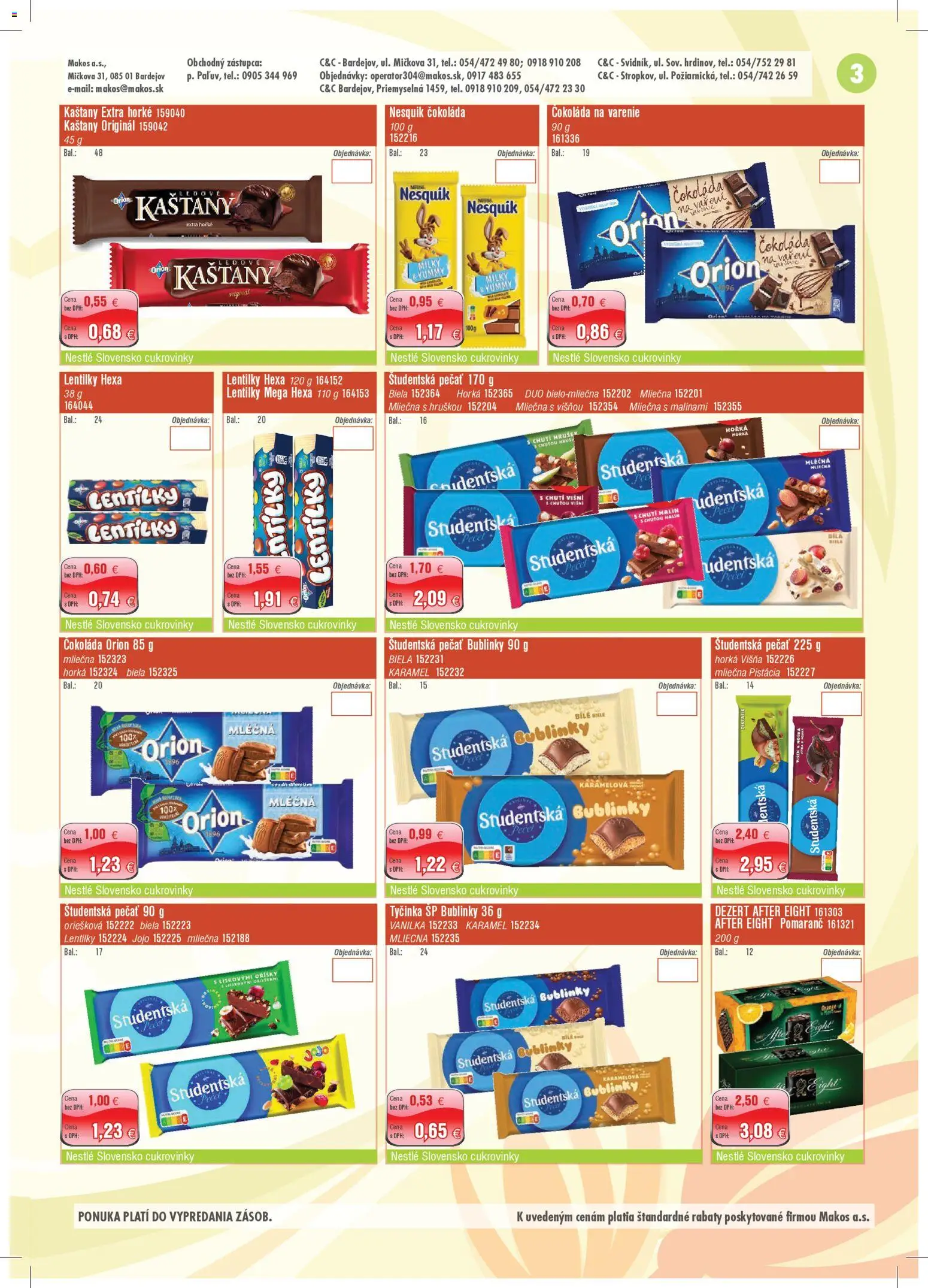 Nové Makos akcie – leták je platný od 04.05.2026 | Strana: 3 | Produkty: Čokoláda, Študentská pečať, Nesquik