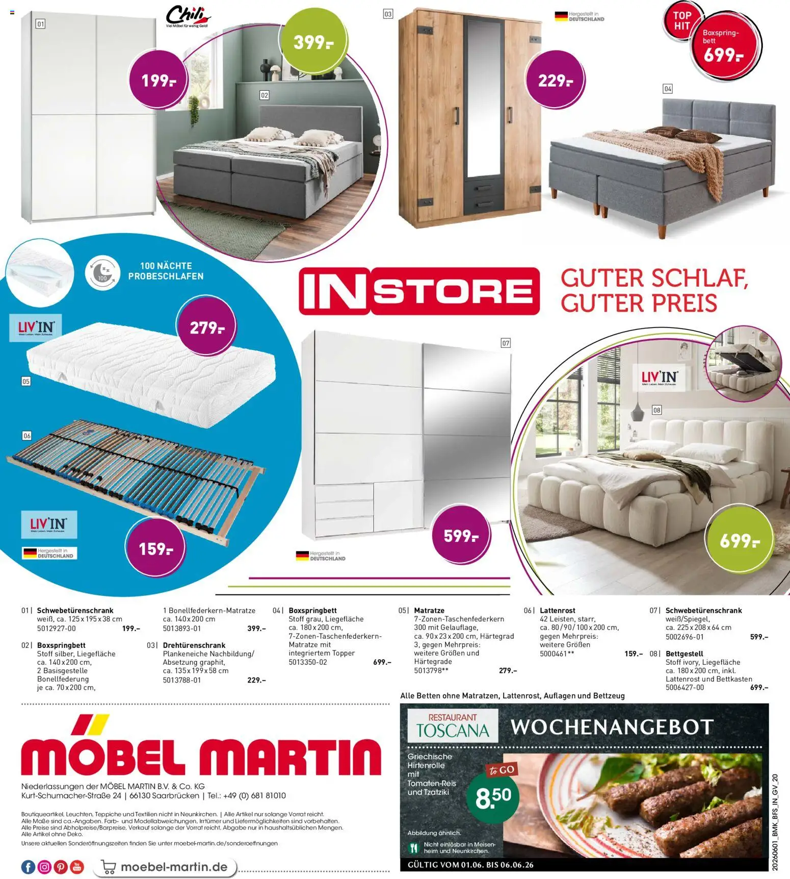 Möbel Martin Prospekt – gültig ab 01.06.2026 | Seite: 20 | Produkte: Lattenrost, Schwebetürenschrank, Boxspringbett, Chili