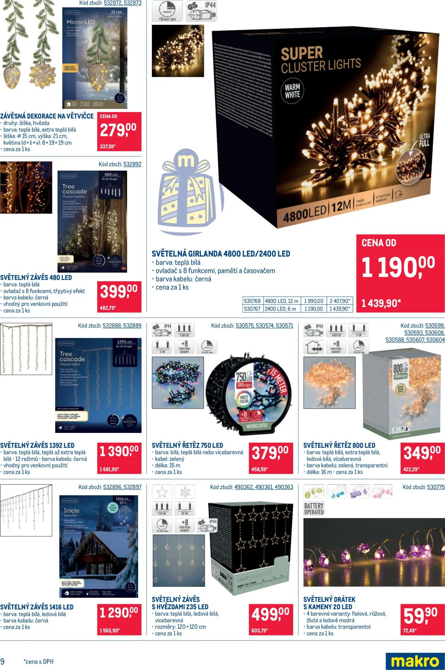 Makro leták - Dekorace od 21.10.2026 | Strana: 9 | Produkty: Závěs, Kabel, Světelný řetěz, LED