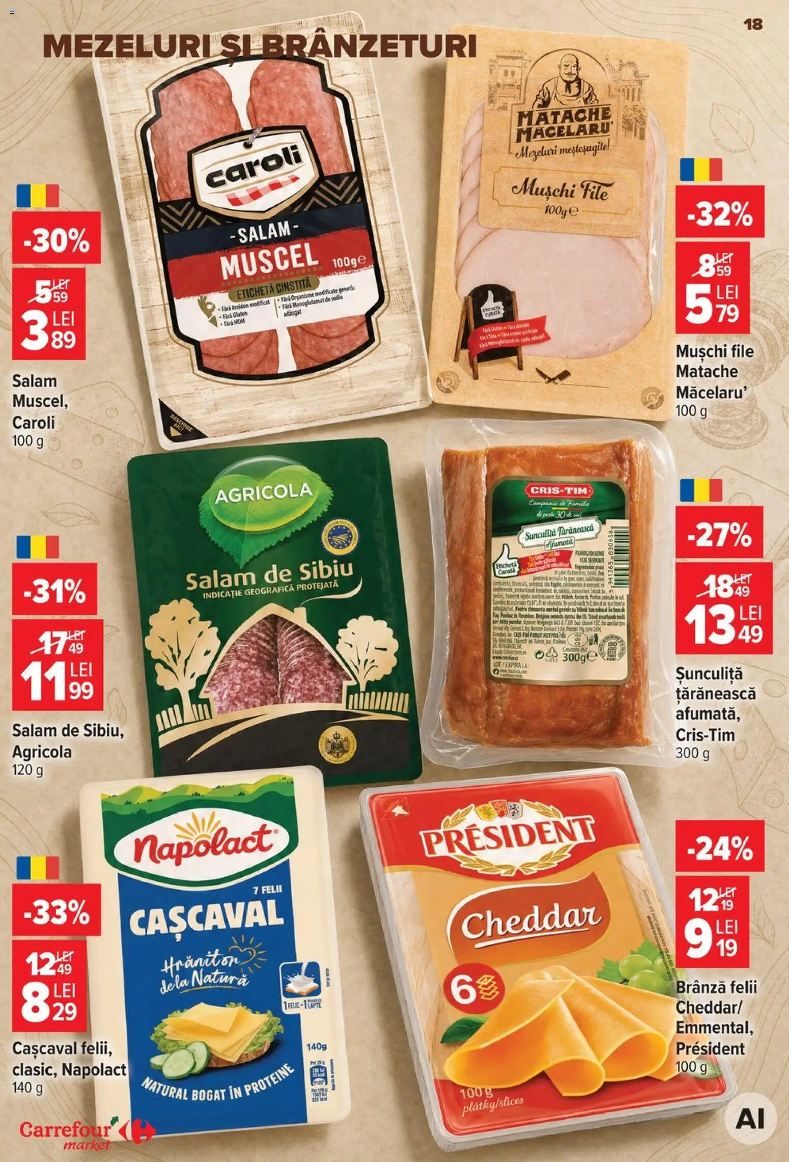Noul catalog Carrefour – valabil de la 19.08.2026 | Pagină: 18 | Produse: Cașcaval, Lapte, Brânză, Salam