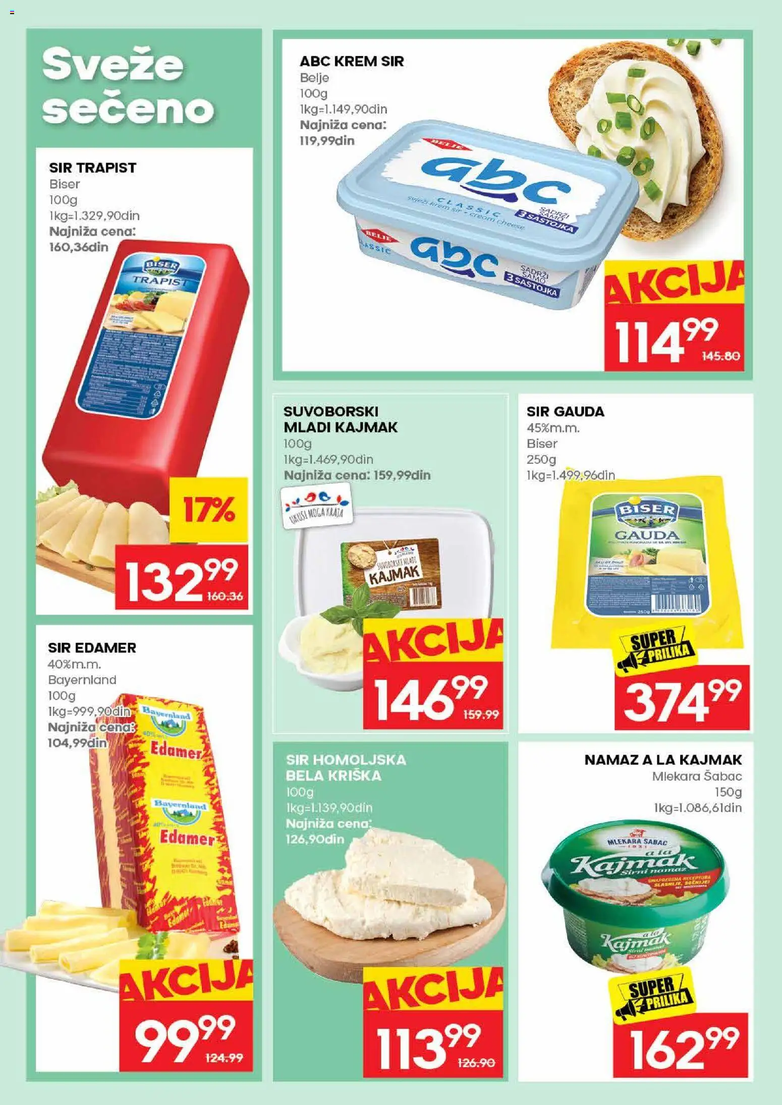 Roda katalog - važi od 17.08.2026 | Strana: 14 | Proizvode: Edamer sir, Edamer, Krem sir, Kajmak