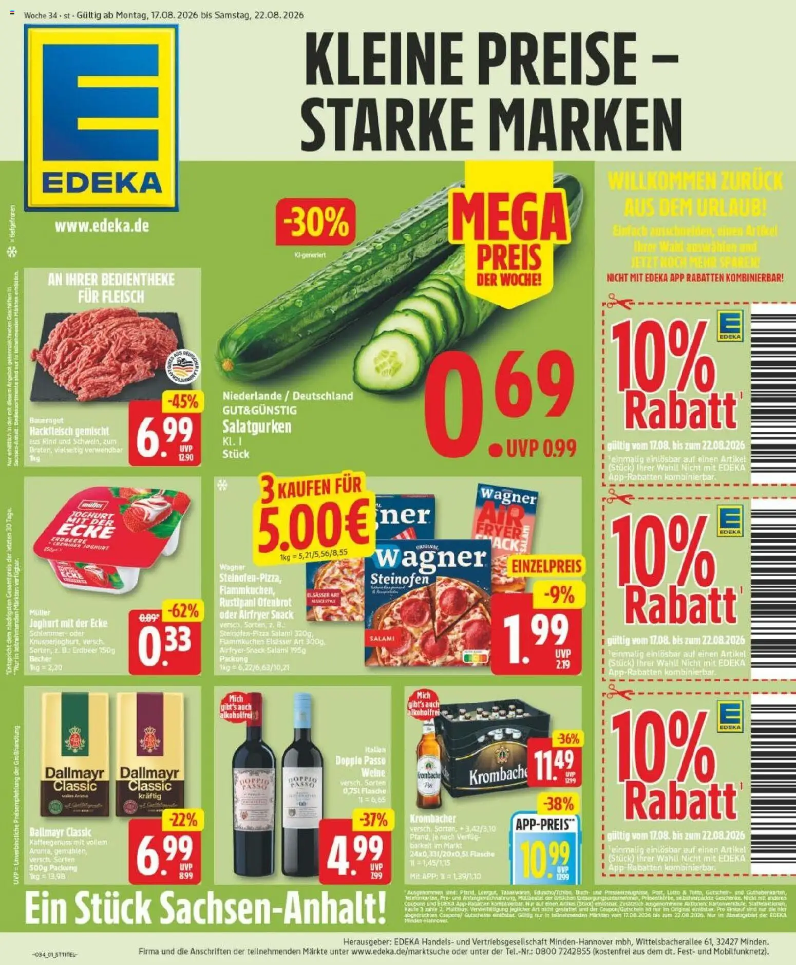 Edeka Prospekt Magdeburg – gültig ab 17.08.2026 | Seite: 1 | Produkte: Doppio Passo, Bauerngut, Fleisch, Hackfleisch