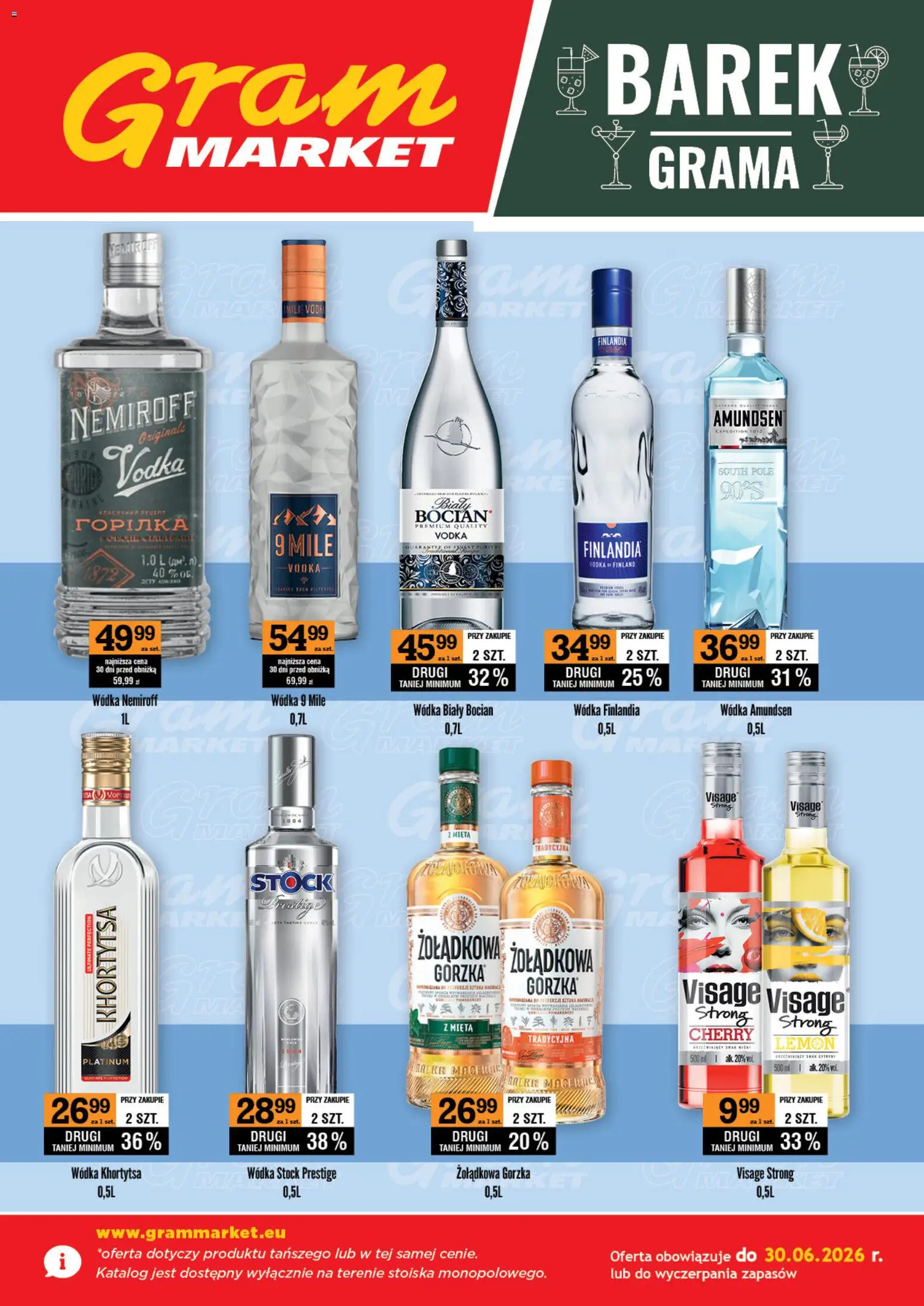 Gram Market gazetka - Barek od 01.06.2026 | Strona: 1 | Produkty: Wódka finlandia, Wódka Stock, Vodka, Wódka