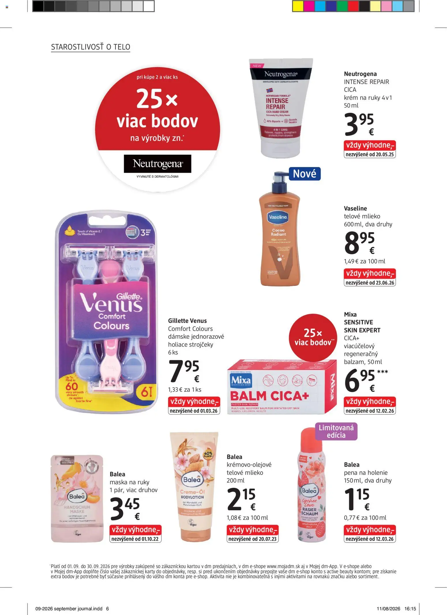 Nové dm drogerie akcie – leták je platný od 01.09.2026 | Strana: 6 | Produkty: Maska, Pena na holenie, Krém na ruky, Krém