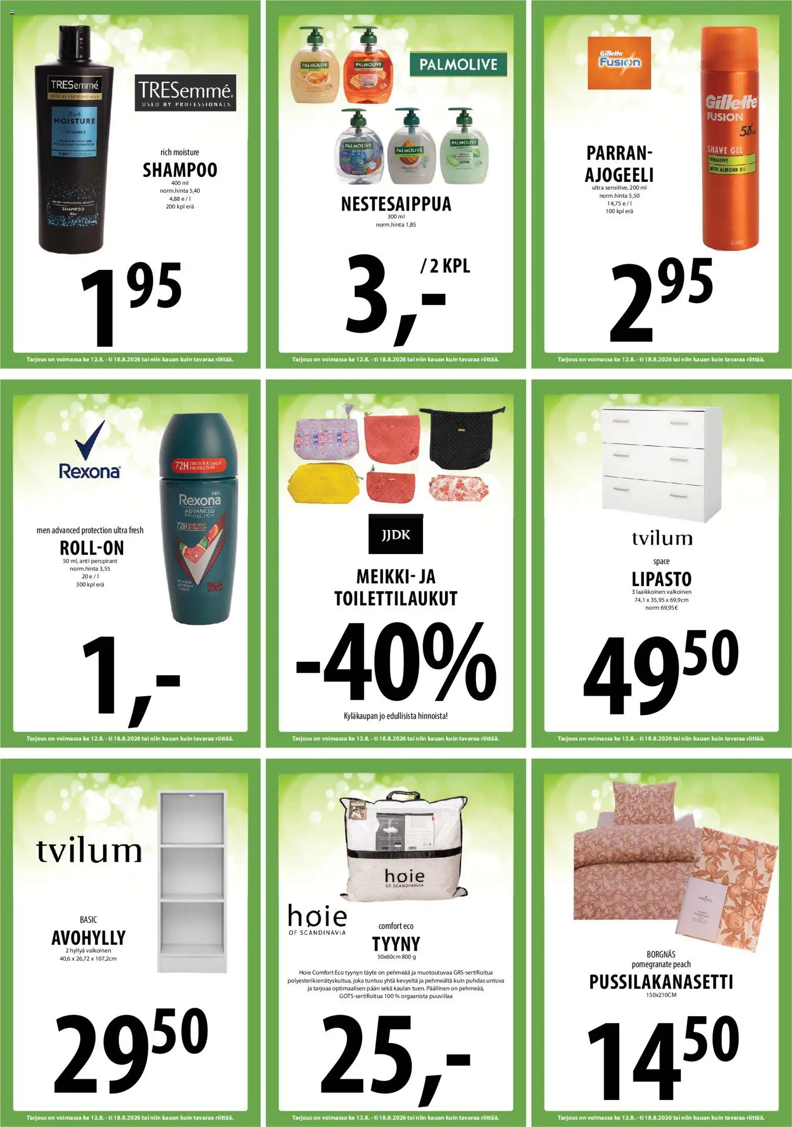 Tuuri tarjoukset – voimassa 12/08/2026 alkaen | Sivu: 16 | Tuotteet: Pussilakanasetti, Meikki, Tyyny, Lipasto