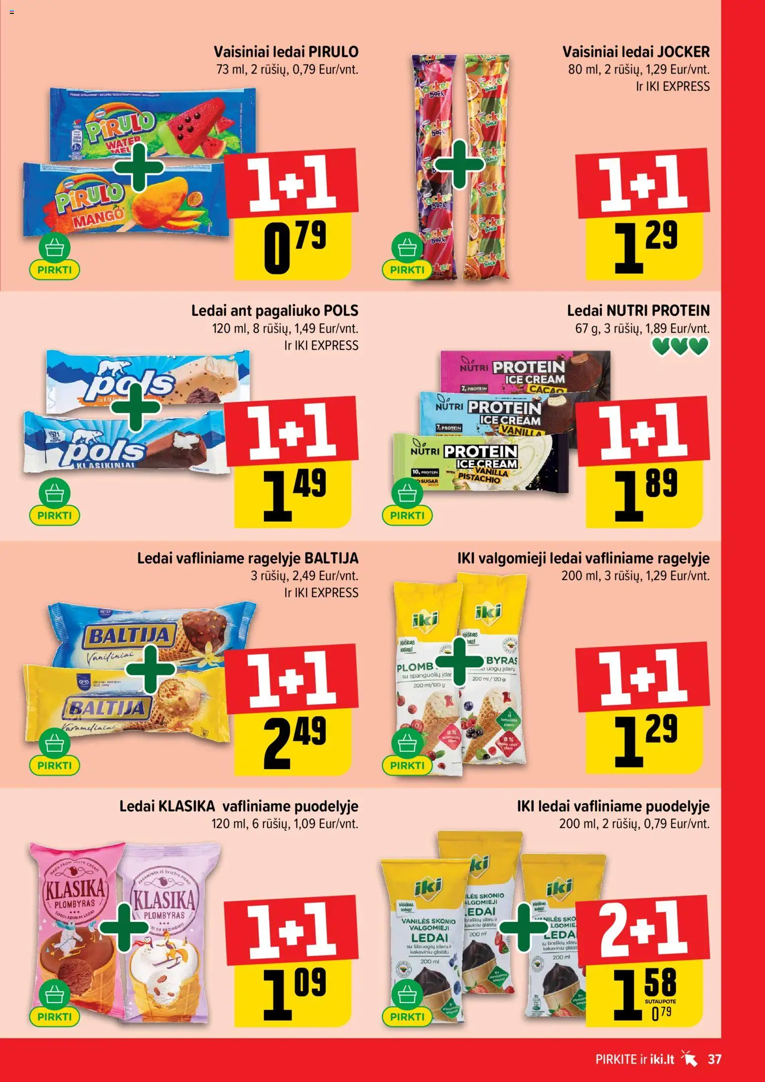 IKI akcijos nuo 04.05.2026 | Puslapis: 37 | Prekių: Ledai, Plombyras, Valgomieji ledai