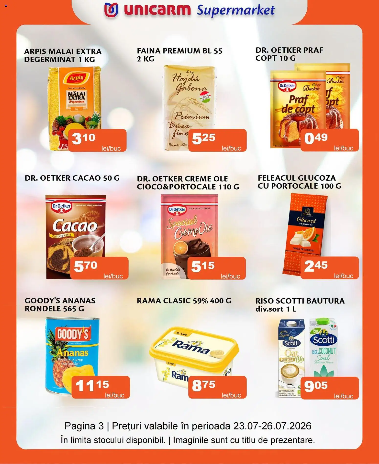 Noul catalog Unicarm – valabil de la 23.07.2026 | Pagină: 3 | Produse: Şerit ödül, Ananas, Sirop, Cacao