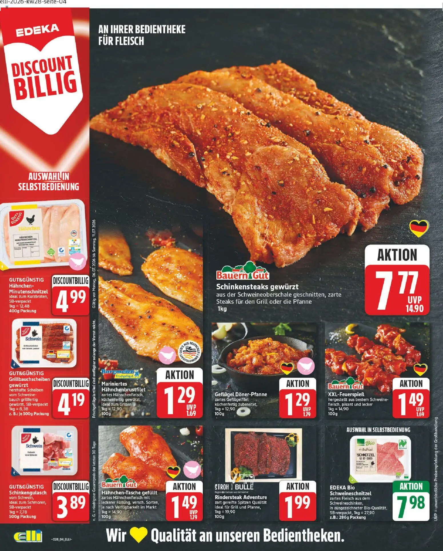 Elli Markt Prospekt Hövelhof – gültig ab 06.07.2026 | Seite: 4 | Produkte: Grill, Hahnchen, Gulasch, Fleisch