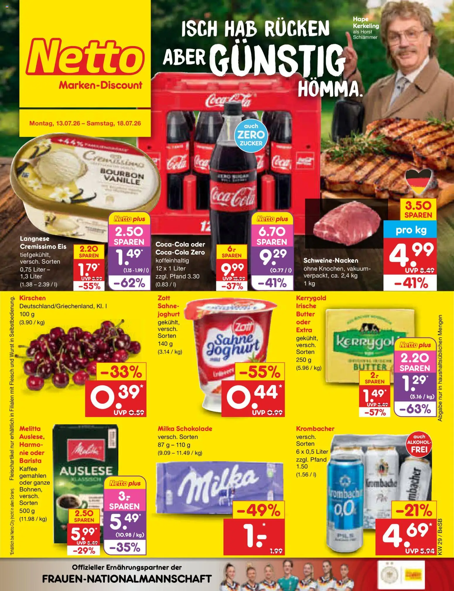 Netto Marken-Discount Prospekt – gültig ab 13.07.2026 | Seite: 1 | Produkte: Langnese cremissimo, Kaffee, Milka schokolade, Sahne
