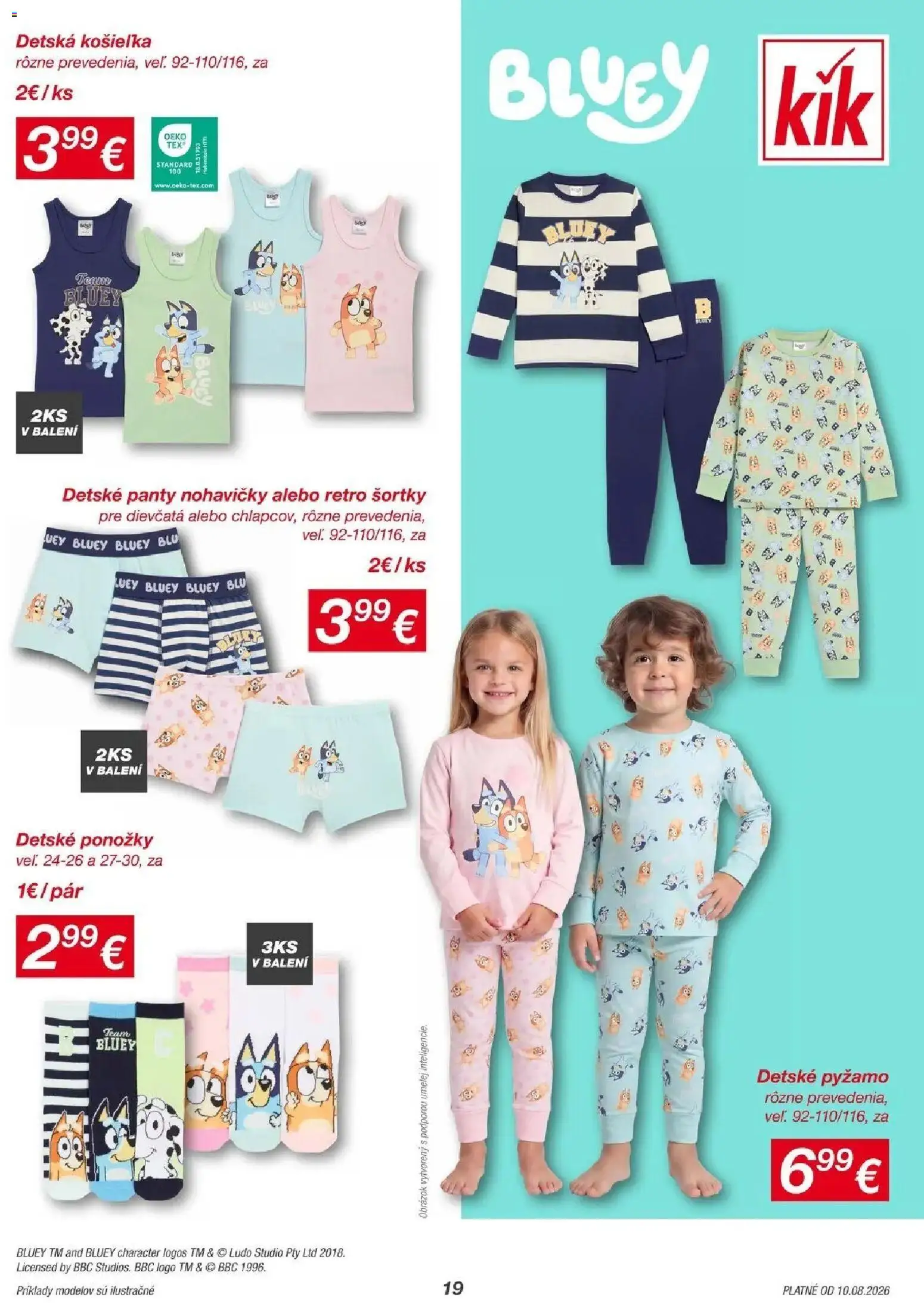 Nové Kik akcie – leták je platný od 10.08.2026 | Strana: 19 | Produkty: Nohavičky, Ponožky, Pyžamo