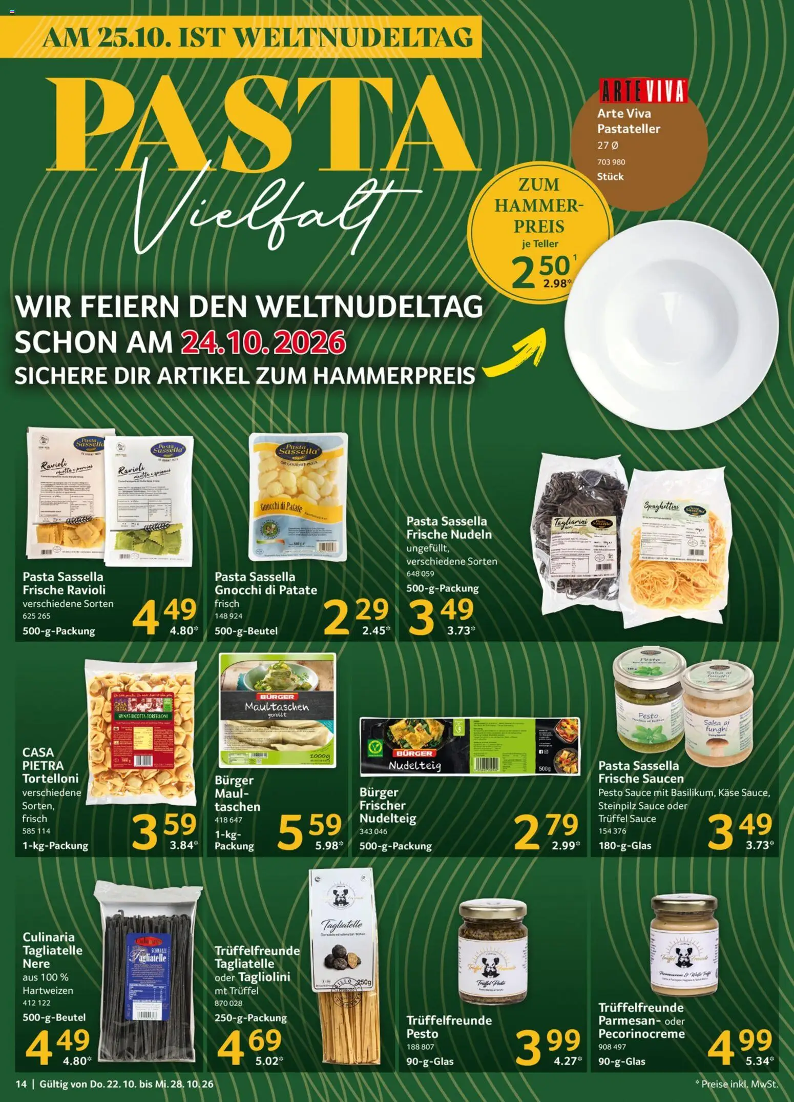 Selgros Prospekt – gültig ab 22.10.2026 | Seite: 14 | Produkte: Gnocchi, Taschen, Burger, Pasta