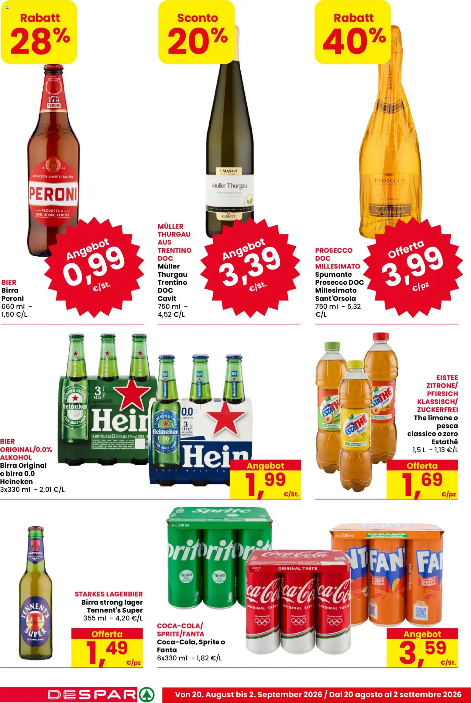 Volantino Despar del 20/08/2026 | Pagina: 14 | Prodotti: Tennent's Super, Tennent's, Pesca, The