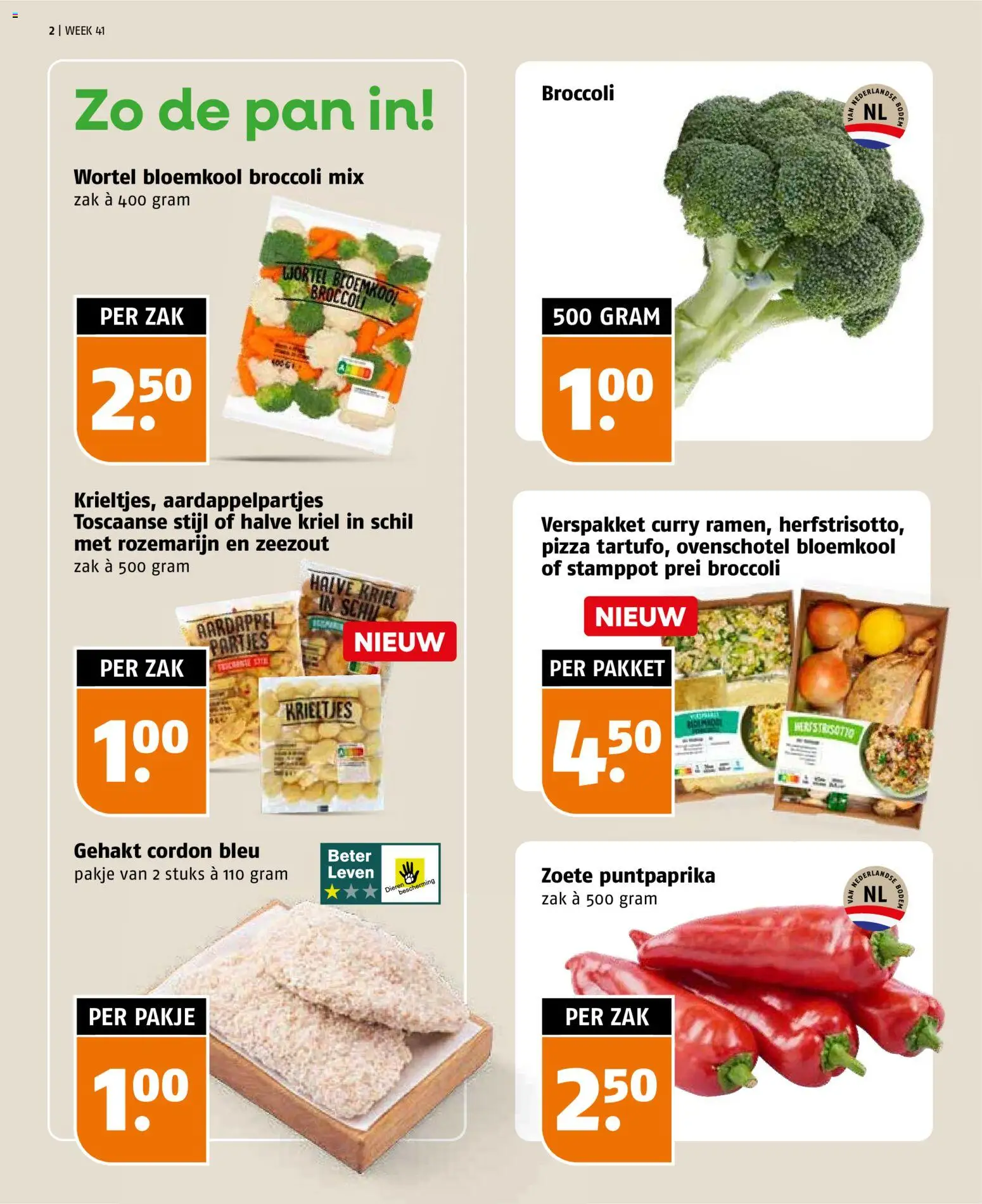 {H1} | Pagina: 2 | Producten: Broccoli, Pan, Krieltjes, Zak