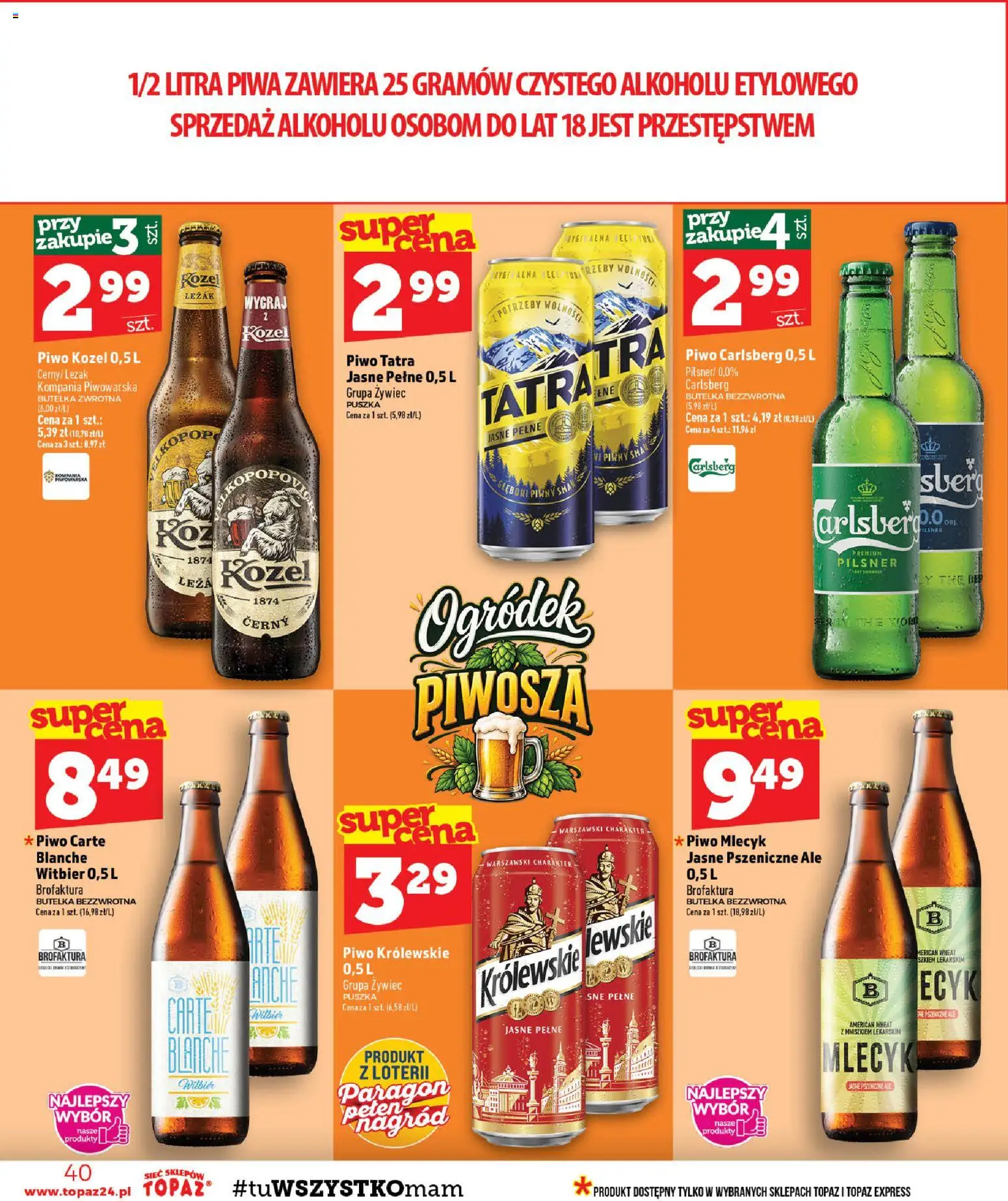 Topaz gazetka od 08.10.2026 | Strona: 40 | Produkty: Carlsberg, Piwo Królewskie, Piwo Carlsberg, Piwo kozel