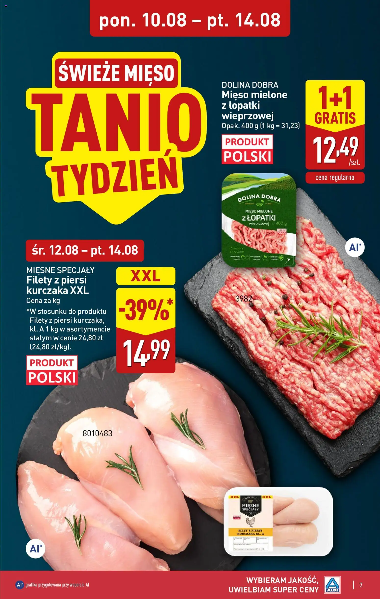 Aldi gazetka od 10.08.2026 | Strona: 7 | Produkty: Mięso, Filety z piersi kurczaka, Filet, Mięso mielone z łopatki