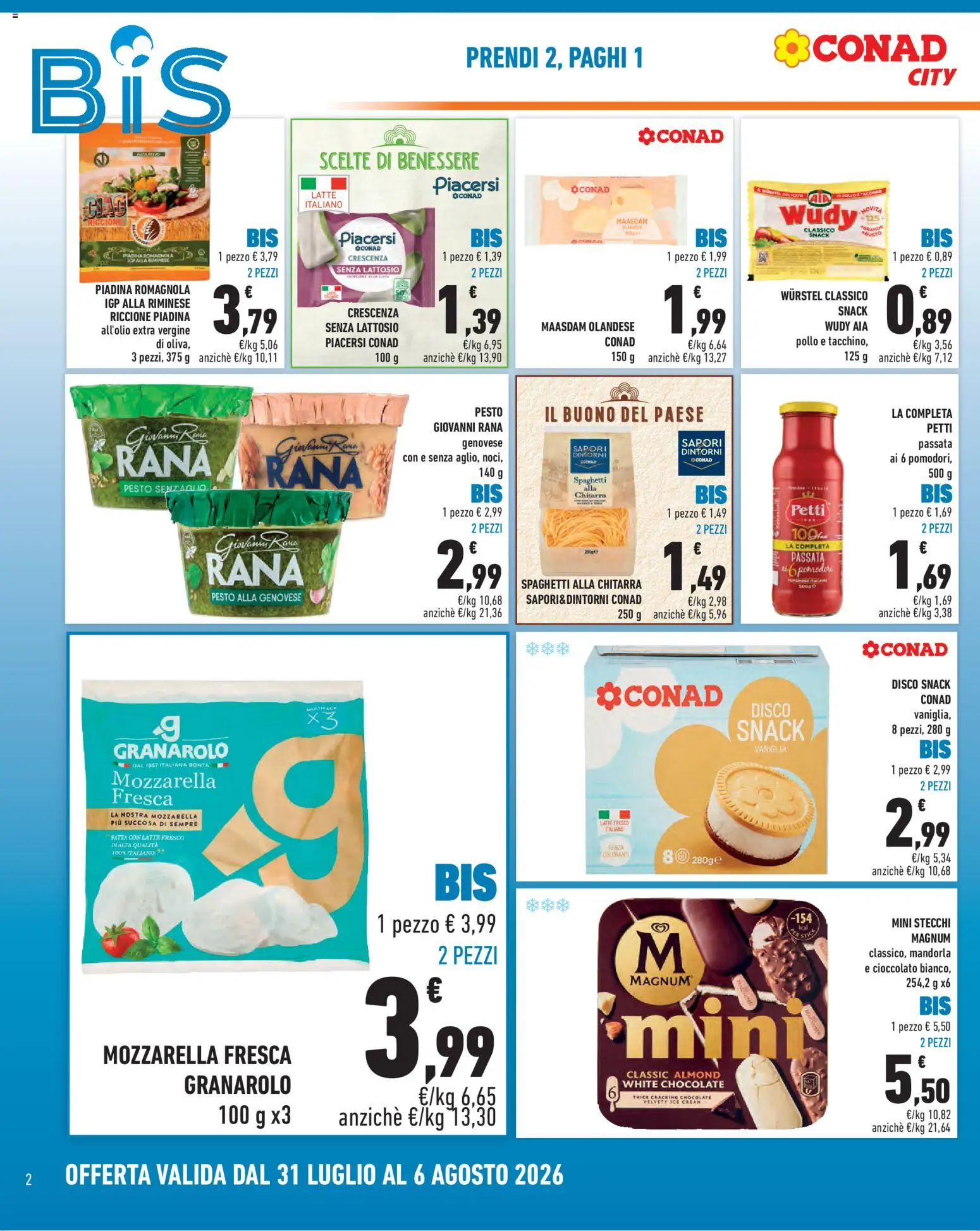 Volantino Conad del 31/07/2026 | Pagina: 2 | Prodotti: Latte, Pomodori, Pesto, Piadina