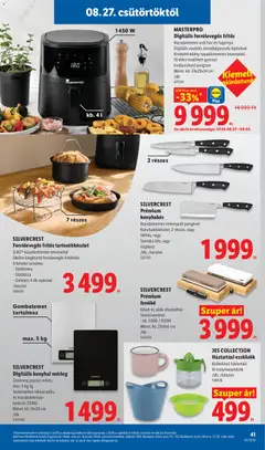 MASTERPRO Digitális forrólevegős fritőz, Rozsdamentes acél ház és fogantyú Digitális vezérlés érintőképernyős kijelzővel Kivehető edény tapadásmentes bevonattal 10 előre beállított gyorsan kiválasztható program Méret: kb. 24x29x34 cm - amely érvényes a következő dátumtól: 2026.08.27. | Oldal: 41