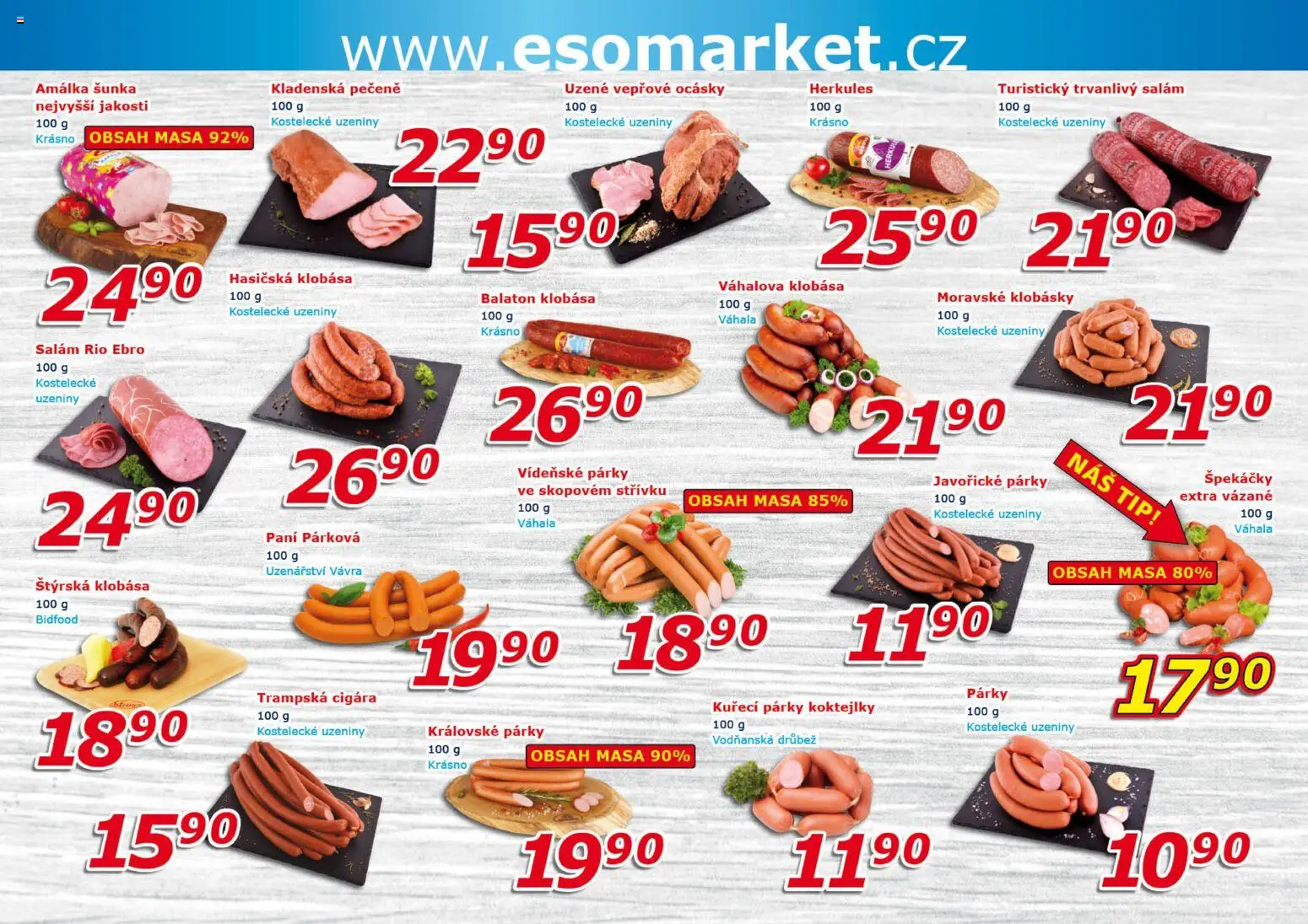 Eso market leták od 02.09.2026 | Strana: 2 | Produkty: Salám, Šunka, Klobása, Klobásky