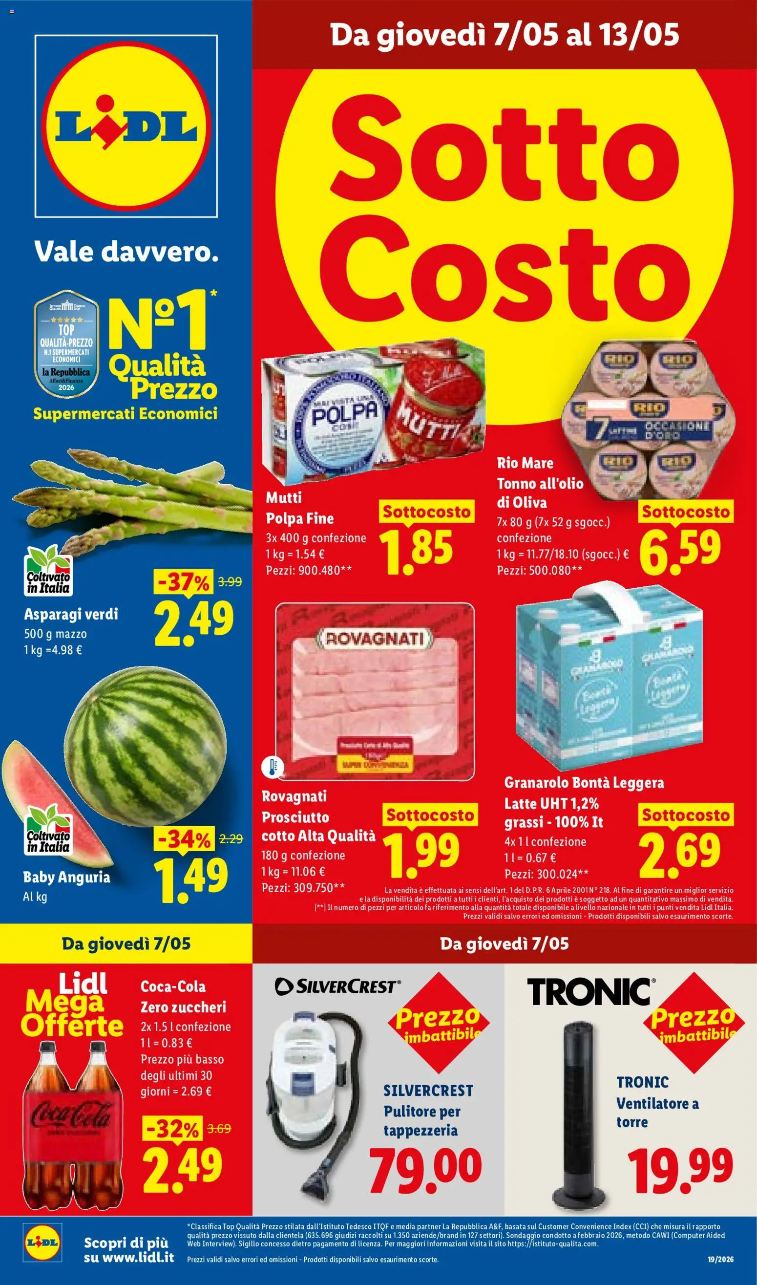 Volantino Lidl del 07.05.2026 | Pagina: 1 | Prodotti: Ventilatore, Latte, Prosciutto, Asparagi